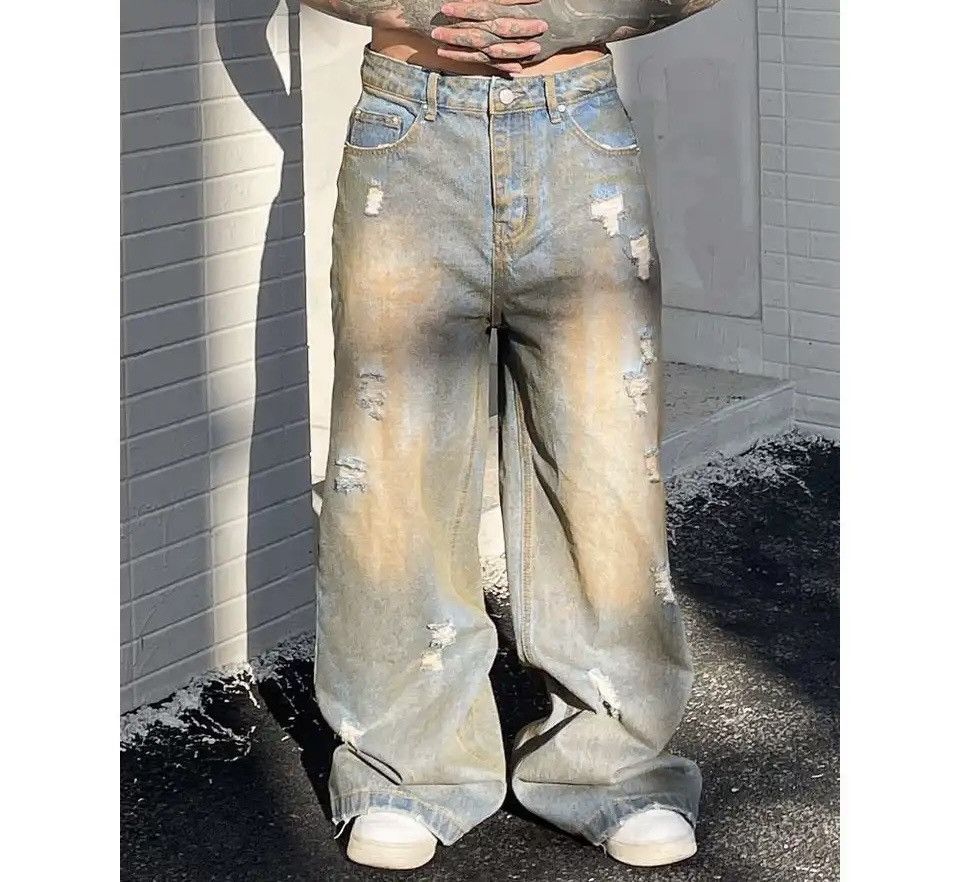 image of Ripped Jeans Streetwear Y2K Distressed Vintage Denim Pants in Blue, Men's (Size 31)