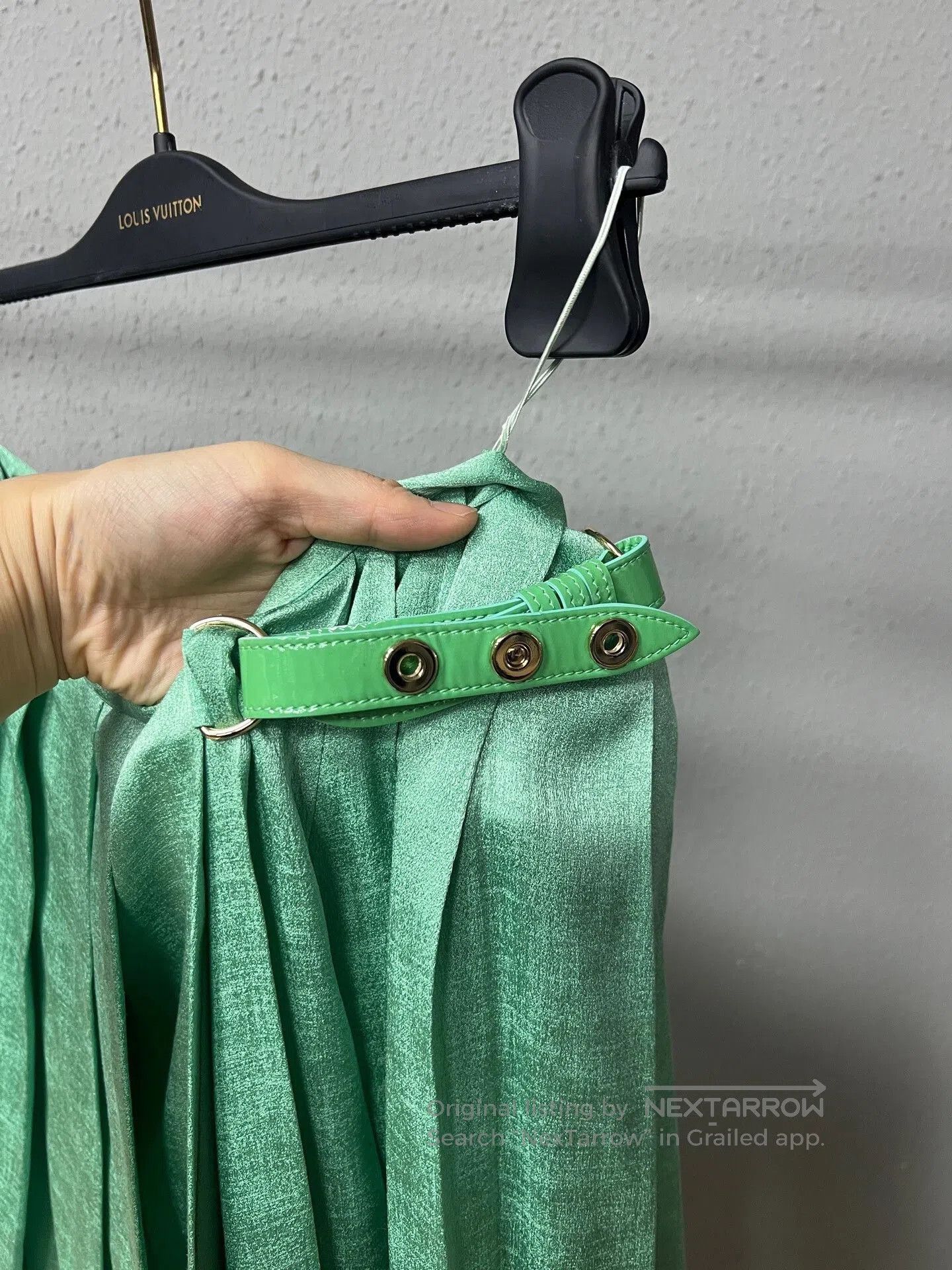 Fendi Fendi Green Pleated Skirt with Leather Strap. Size 39" - 3 Thumbnail