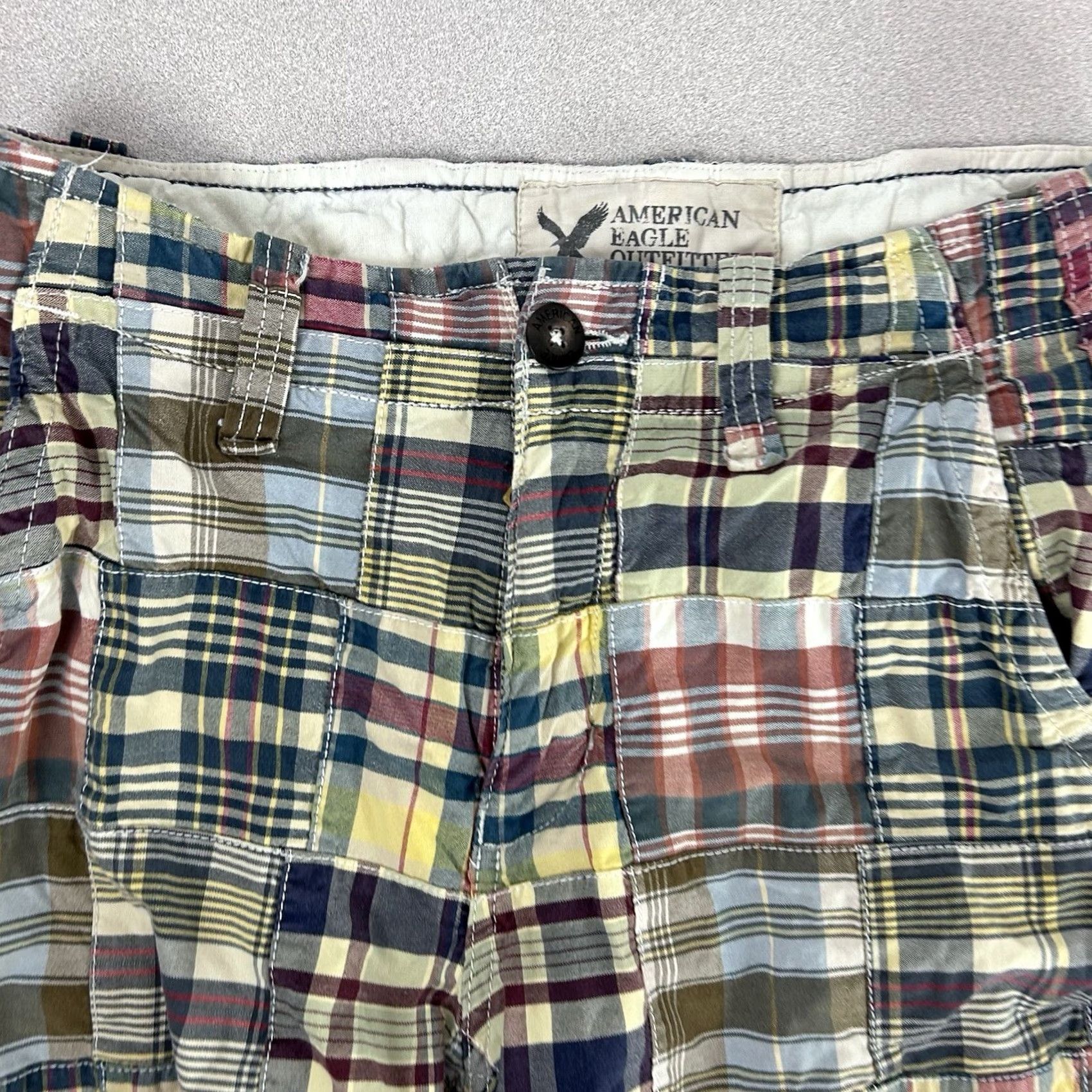 American Eagle Outfitters AMERICAN EAGLE Outfitters Shorts Mens 28 Plaid Patchwork Classic Length Bermuda Casual Travel Workwear Multicolor Cotton Button? Zip Pocket Size US 28 / EU 44 - 2 Thumbnail