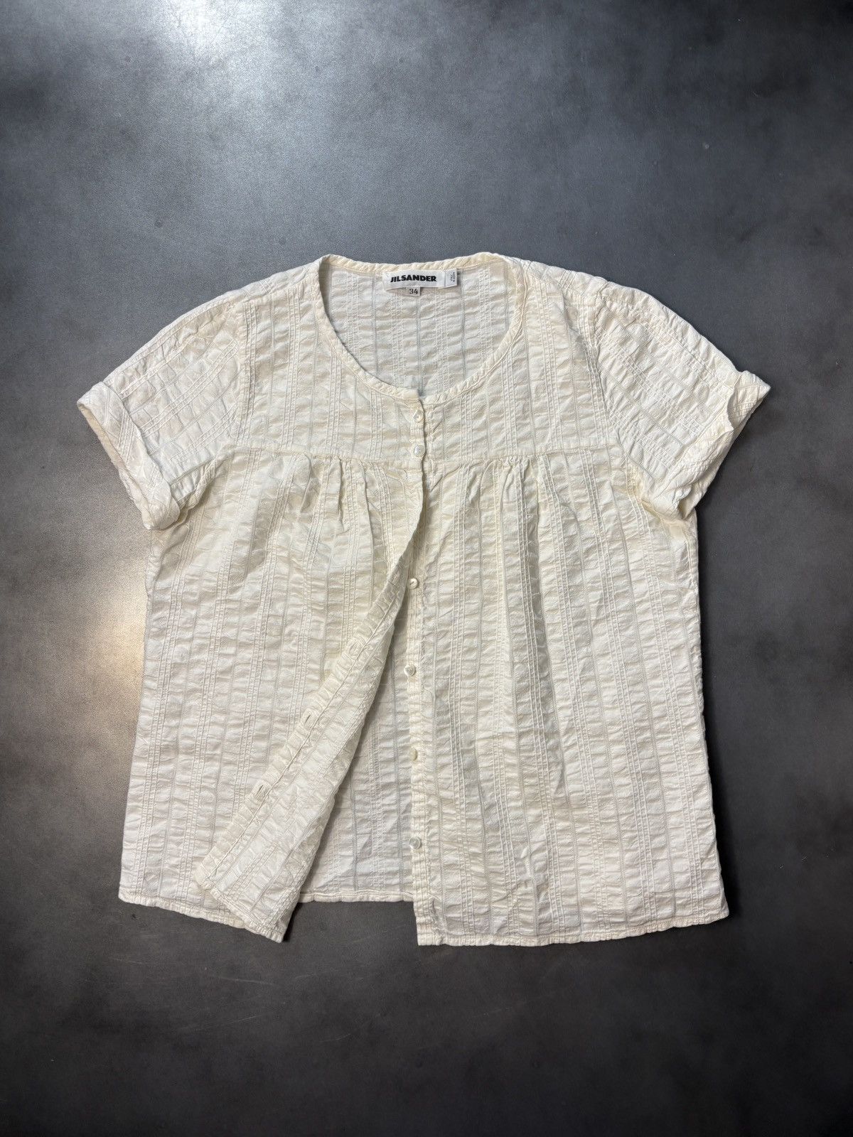 Jil Sander × Vintage Vintage Jil Sander Shirt Crinkle Plisse Short Sleeve Sheer Size XXS / US 00 / IT 34 - 12 Thumbnail
