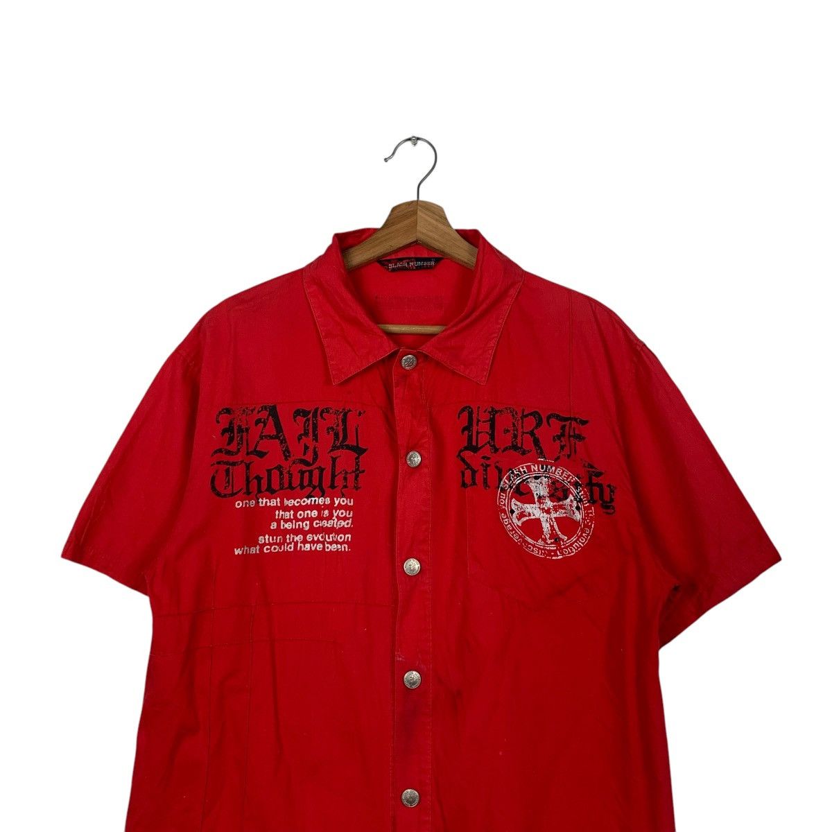 Japanese Brand SLASH NUMBER Red Short Sleeve Button Shirt #2075-C90 Size US L / EU 52-54 / 3 - 2 Thumbnail