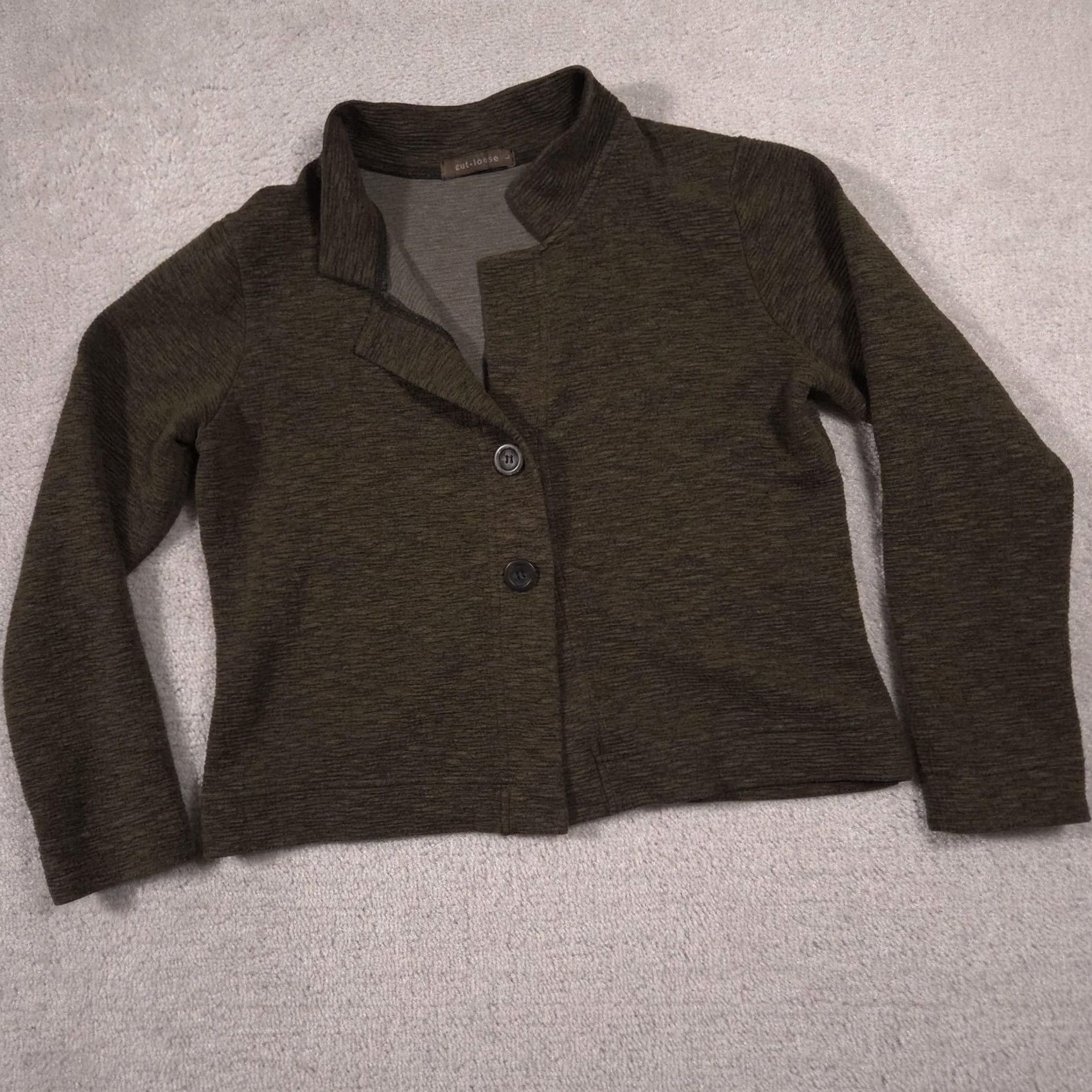 Vintage Cut Loose Blazer Womens Large Green Knit Button Front Stretch Jacket Casual Size L / US 10 / IT 46 - 2 Thumbnail