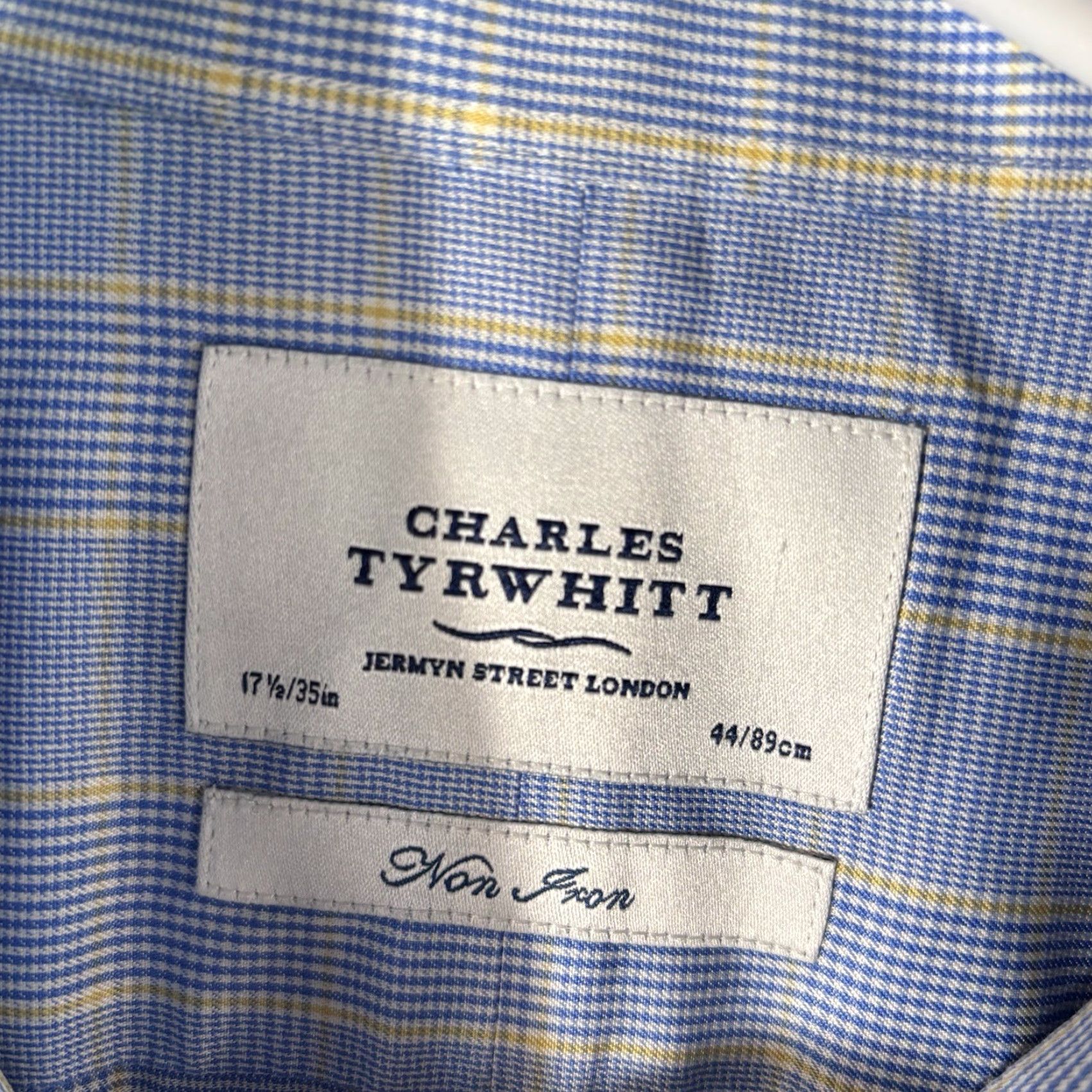 Charles Tyrwhitt Charles Tyrwhitt Shirt Mens 17.5/35 White Blue Glen Check Long Sleeve Non-Iron Slimming Pattern Check Dress Shirt Men Regular Size Size US XXL / EU 58 / 5 - 3 Thumbnail
