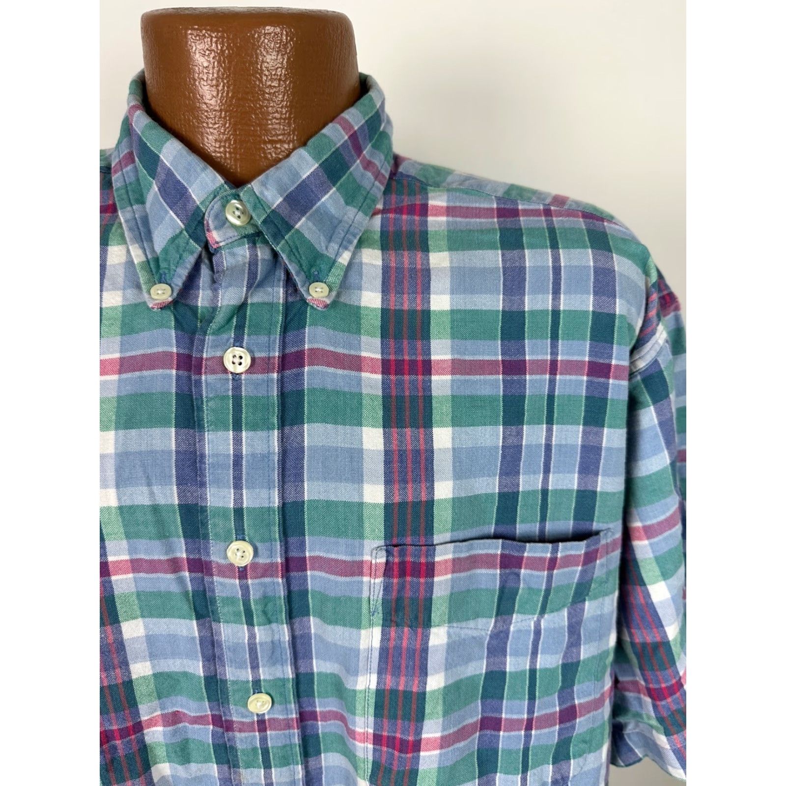Dockers VINTAGE Dockers Shirt Men's Large Blue Plaid Oxford Short Sleeve Button-Down 90s Mens Size US L / EU 52-54 / 3 - 3 Thumbnail