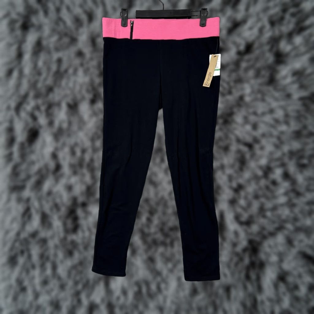 Energie Energie Leggings Juniors L Black Pink Waistband Stretch Athleisure Y2K NWT Size 36" / US 14 / IT 50 - 1 Thumbnail