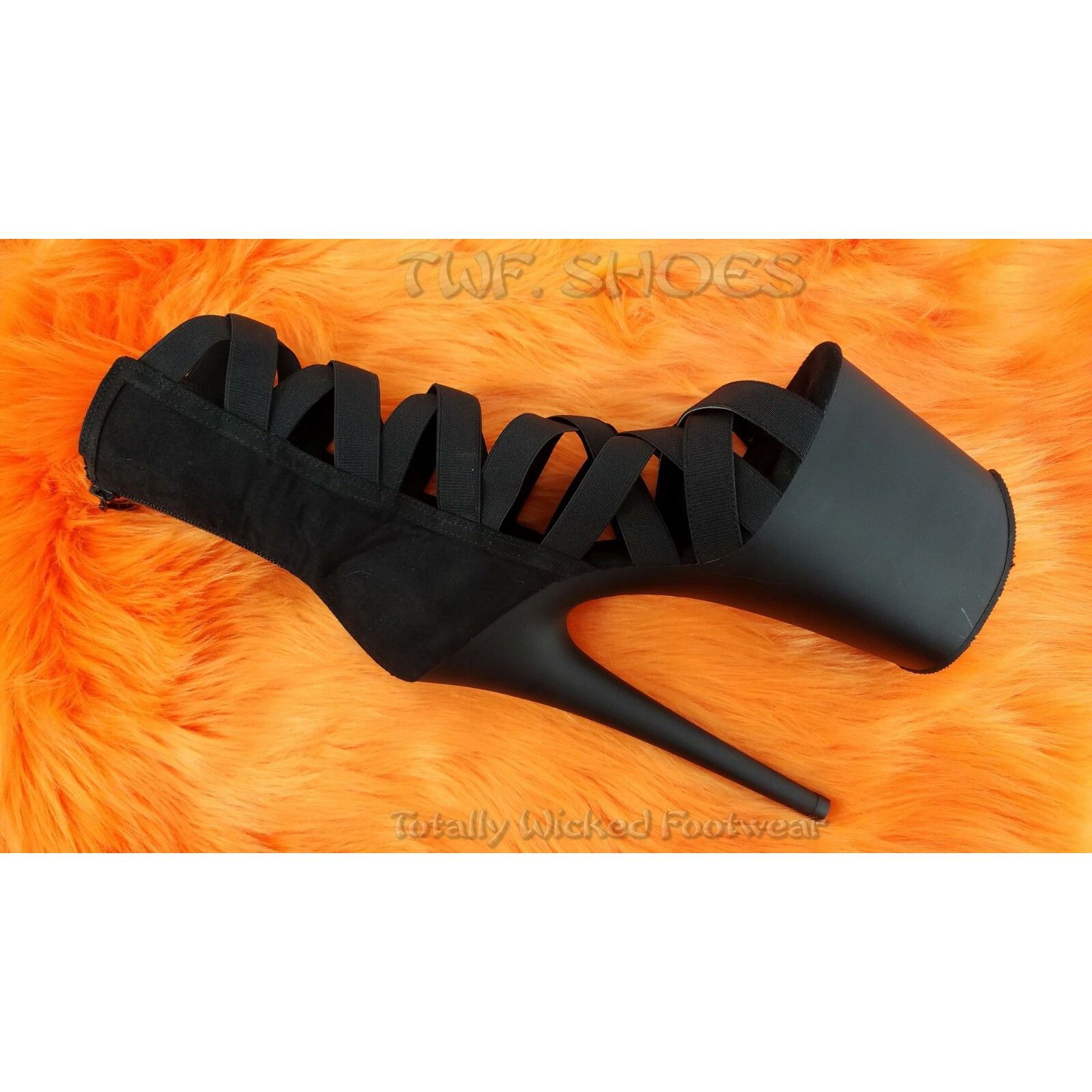 Other Flamingo 800-24 Elastic Strap 8" Heel Platform Shoes Black S Size US 6 / IT 36 - 2 Thumbnail