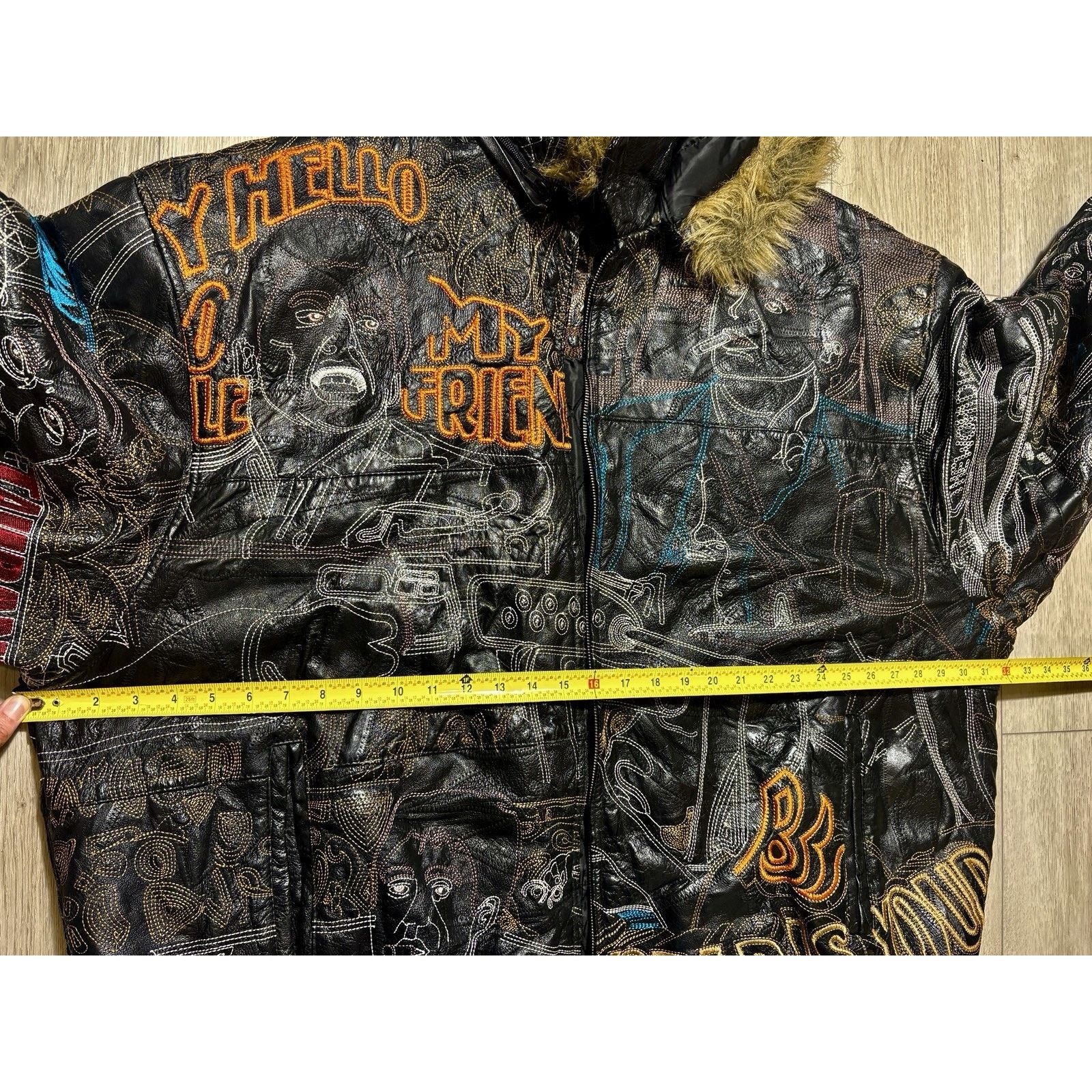 Other Scarface Leather Embroidered Fur Hood Jacket Black Y2K 5XL Size US XXL / EU 58 / 5 - 21 Thumbnail