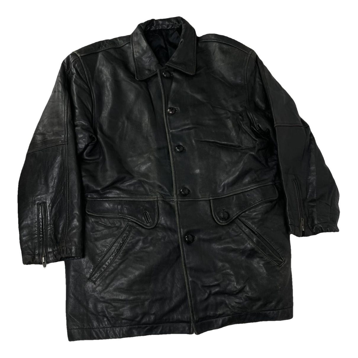 Kansai Yamamoto Black Leather Coat Size L / US 10 / IT 46 - 1 Thumbnail