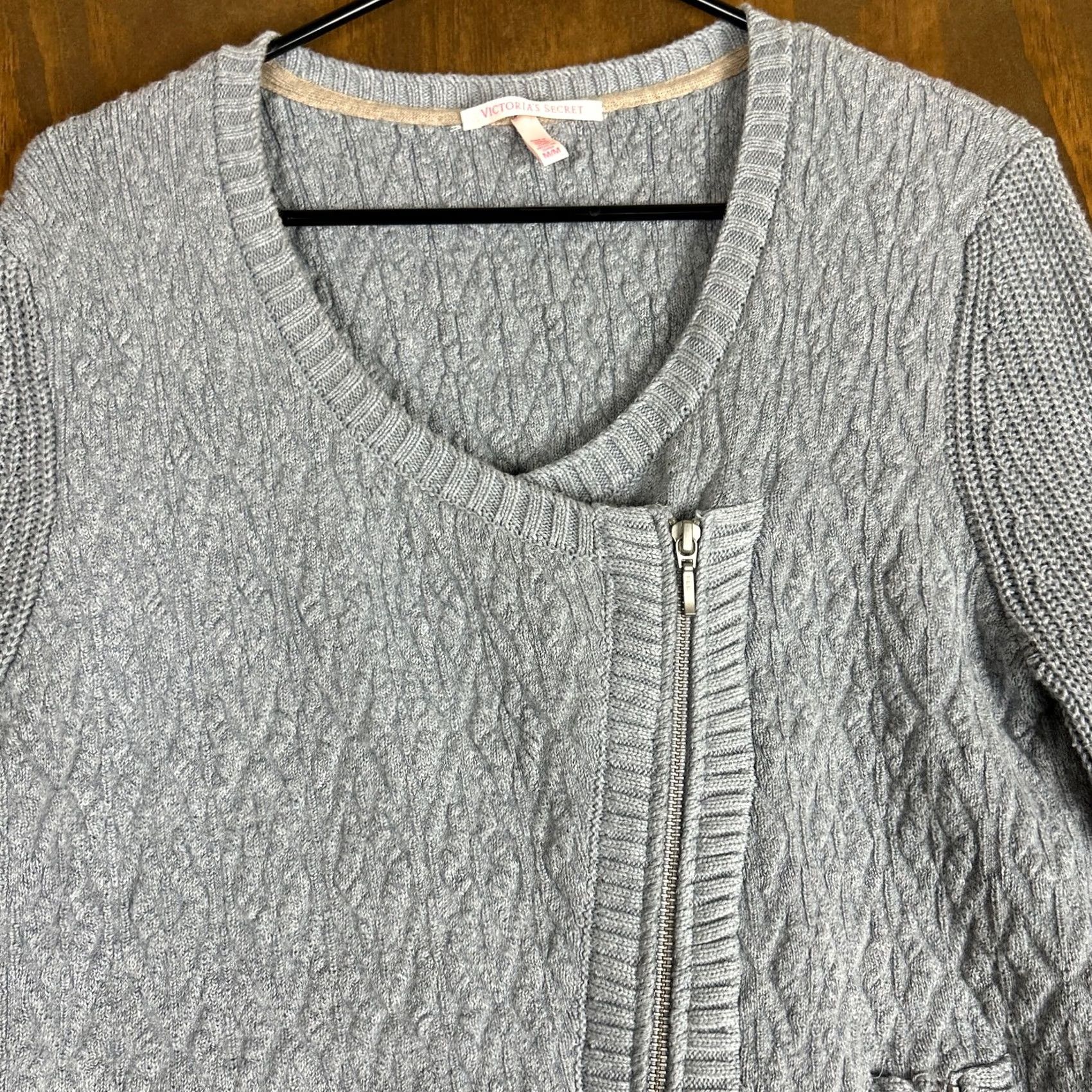 Victoria's Secret Victoria Secret Womens Sweater Gray Zip Texture Cashmere Blend Stretch Medium Size M / US 6-8 / IT 42-44 - 2 Thumbnail