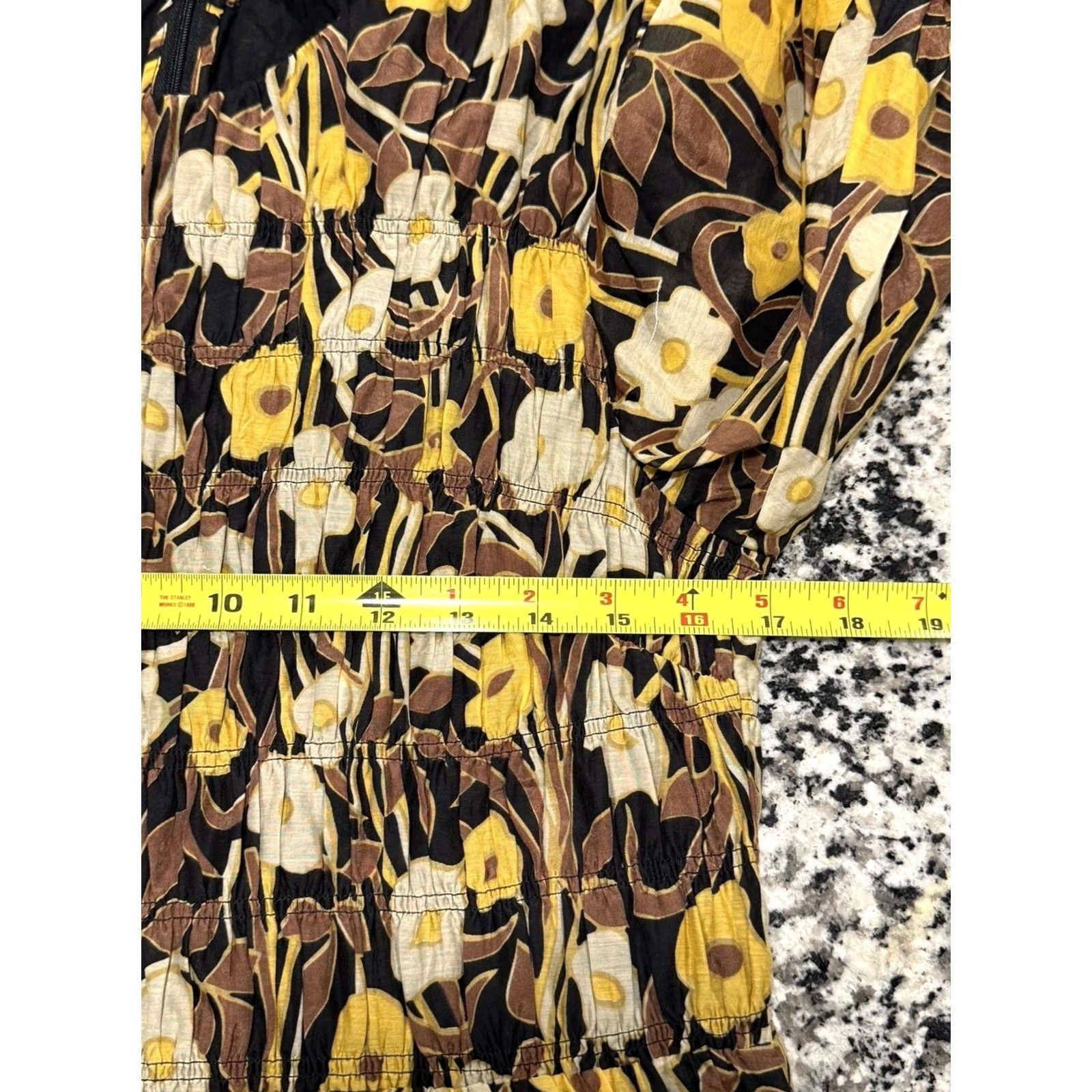 Rebecca Taylor Rebecca Taylor Daphne Fleur Ruched Puff Sleeve Silk Blend Floral Dress XL Yellow Midi Womens Buttonless Pullover Smocked Preppy Shirt Dress Size XL / US 12-14 / IT 48-50 - 5 Thumbnail