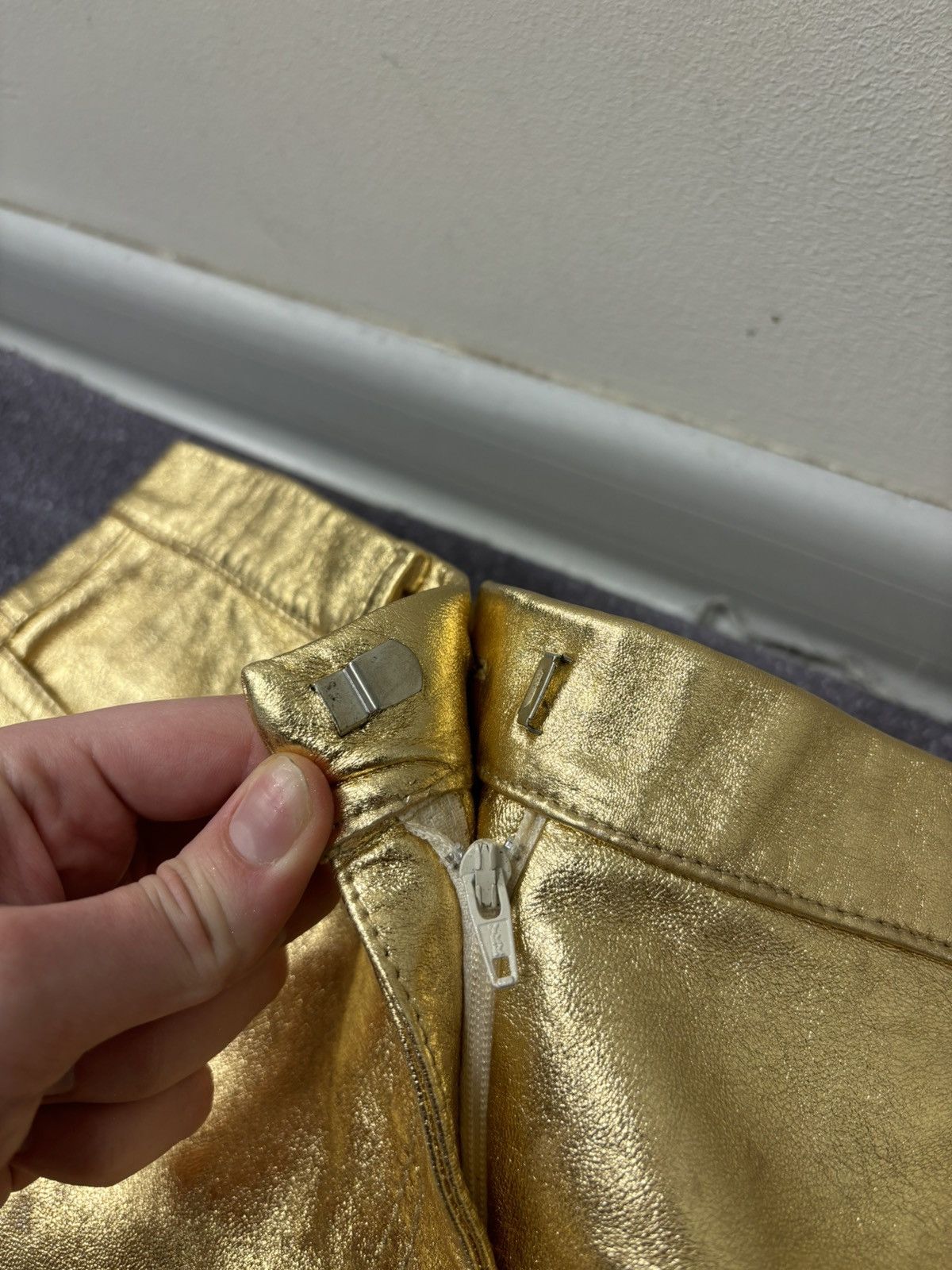 Sandro Sandro Paris NWT Women’s Metallic Gold Lamb Leather Pants Size 30" / US 8 / IT 44 - 7 Thumbnail