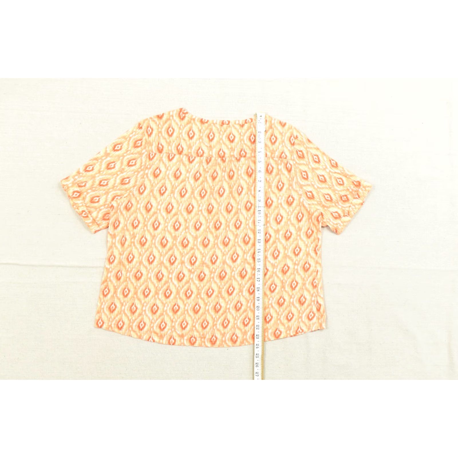 Vintage Chico's Orange Ikat Print V-Neck Henley Short Sleeve Cotton Modal Blouse XL Womens Blouse Vintage No Size 40" / US 18 - 4 Thumbnail