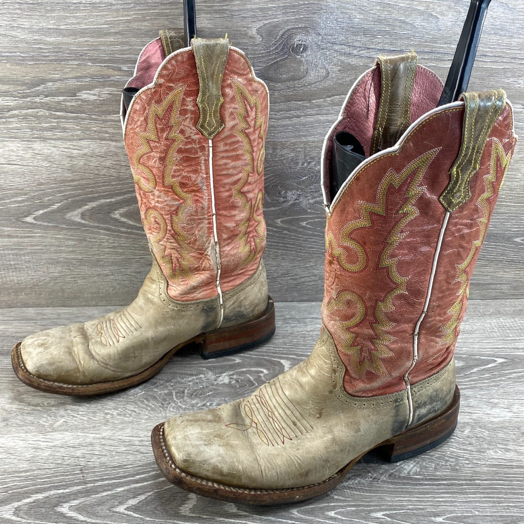 Ariat Ariat Womens 8.5 Boots Tan Pink Leather Square Toe Cowboy Western UK 6 Size US 6 / IT 36 - 7 Thumbnail