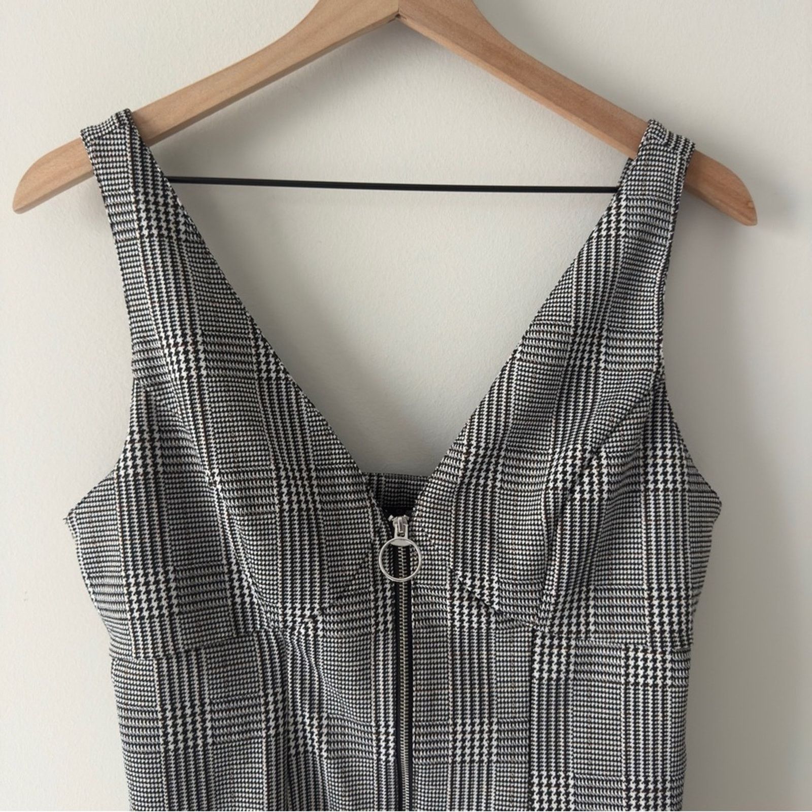 Other Love Tree Pinafore Plaid Black White mini Dress Full Zip EUC Size M / US 6-8 / IT 42-44 - 7 Thumbnail