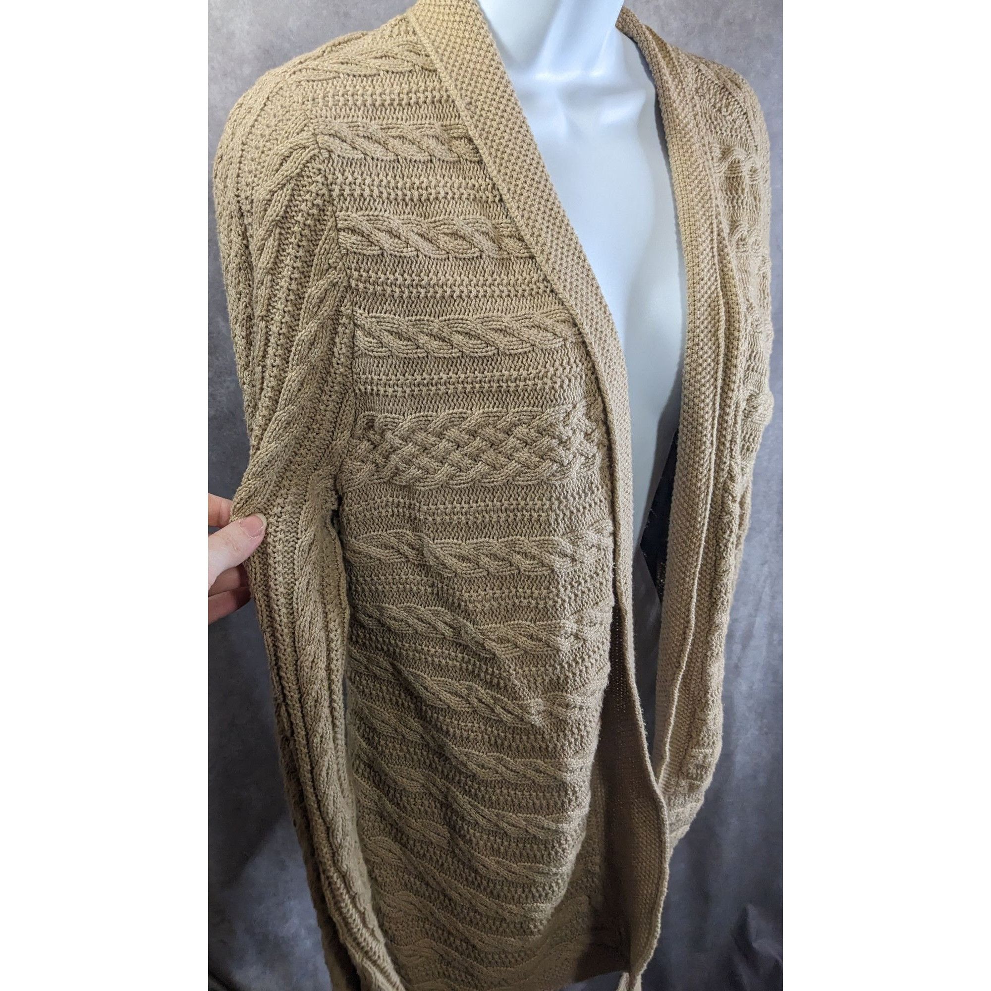 Croft & Barrow Croft & Barrow Preppy Beige Open-Front Cable-Knit Cardigan Size L / US 10 / IT 46 - 1 Thumbnail