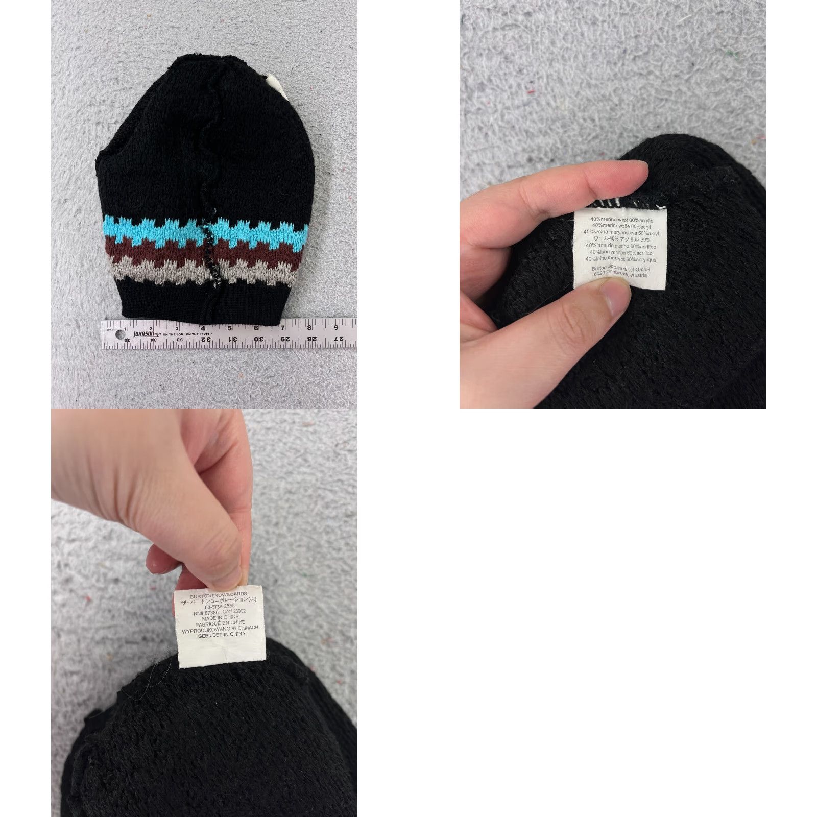 Burton Beanie Adult One Size Black Blue Stripe Knit Wool Blend Ski Pom Toque