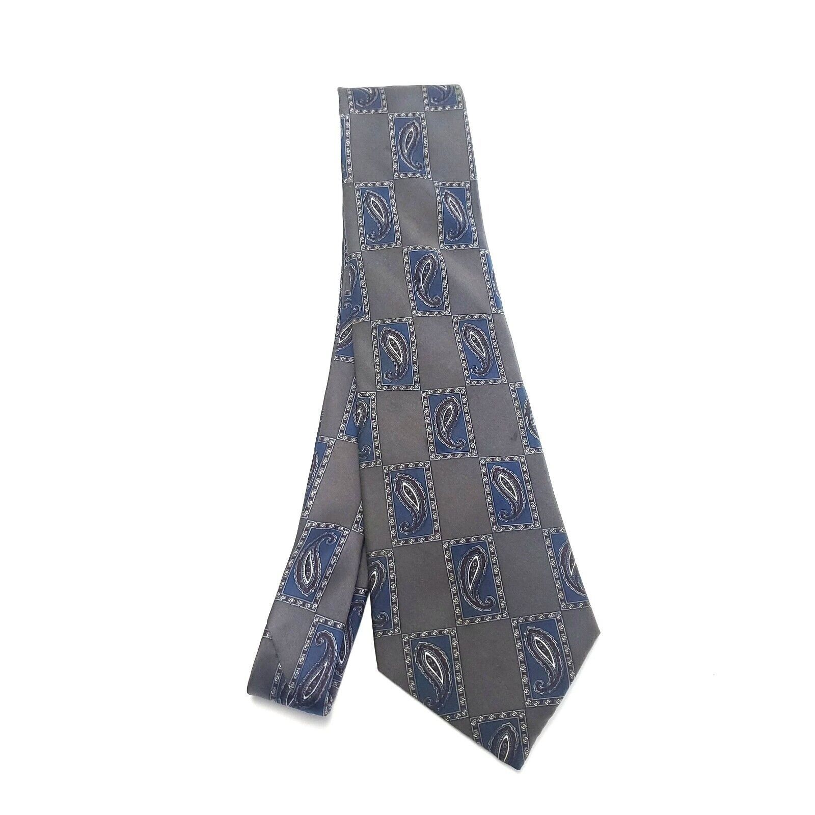 Henry Grethel Henry Grethel Gray Blue Silk Tie Woven Geometric Wide Size ONE SIZE - 6 Thumbnail