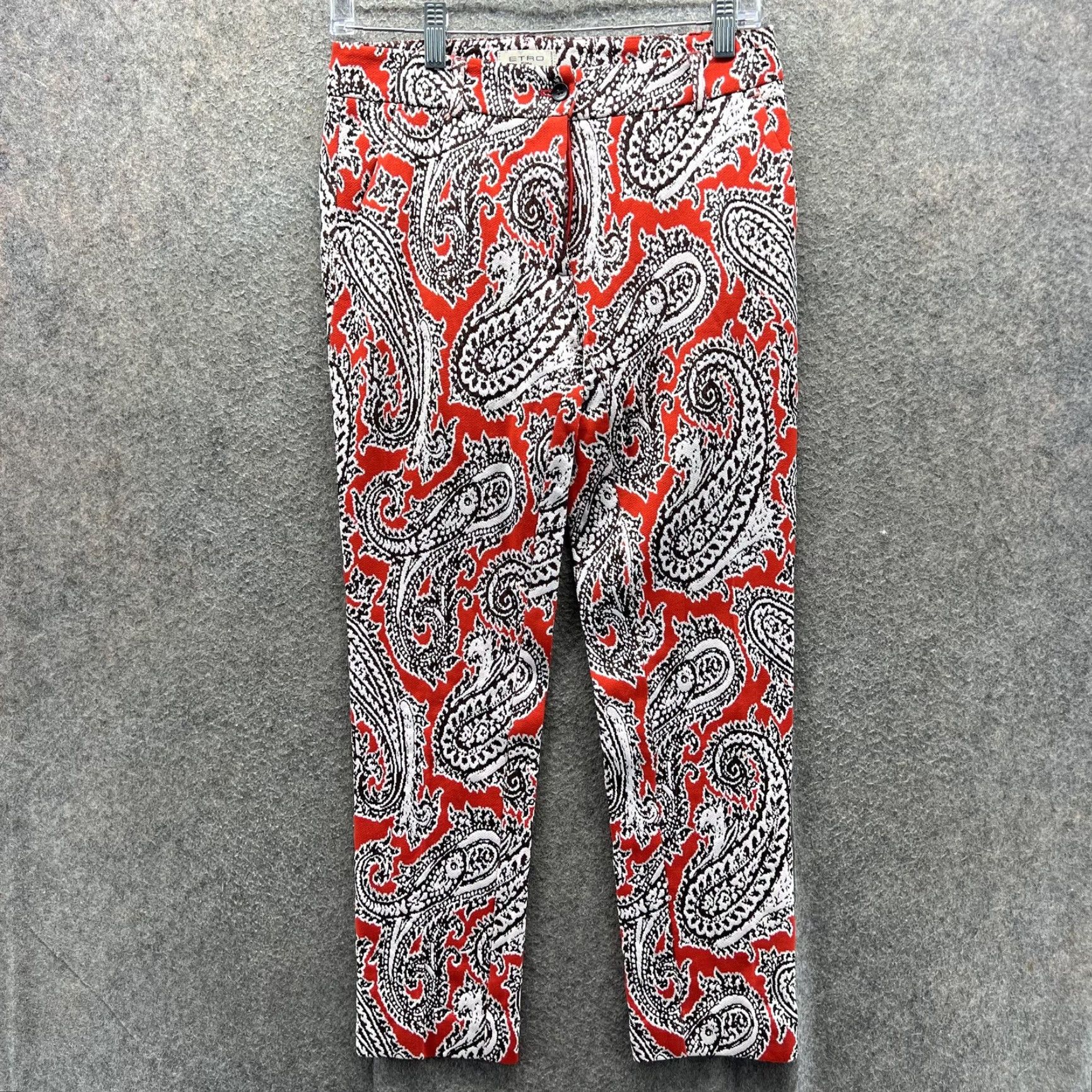 Etro Etro Pants Womens 40 Red Paisley Ankle Tapered Slim Dress Made In Italy Trousers Size 27" / US 4 / IT 40 - 2 Thumbnail