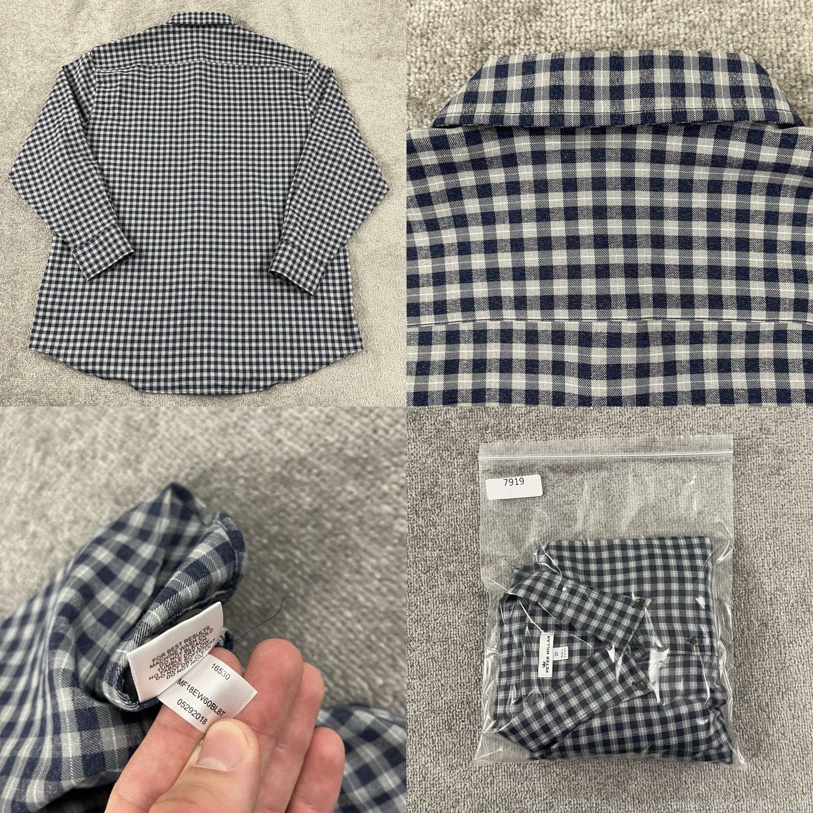 Peter Millar VINTAGE PETER MILLAR Shirt Men 2XL XXL Gray Blue Plaid Crown Sport Button Down Dress L/S Size 48R - 8 Thumbnail