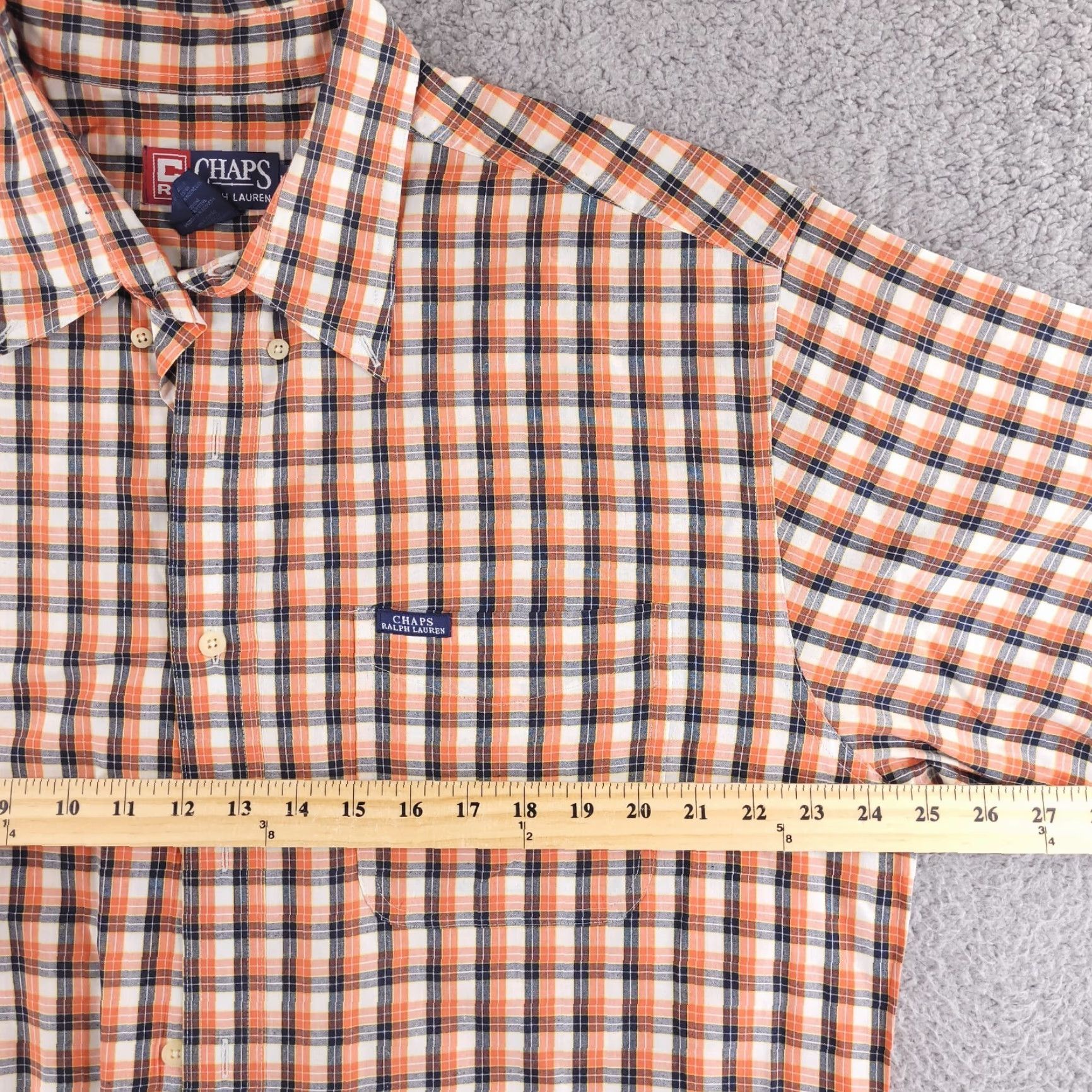 Chaps Chaps Shirt Mens XL Orange Check Short Sleeve Button Up Ralph Lauren Size US XL / EU 56 / 4 - 5 Thumbnail