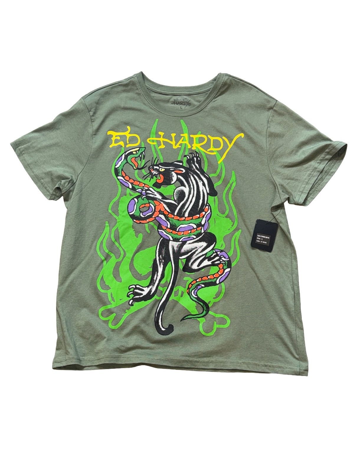 Ed Hardy Ed Hardy Olive Green Panther & Snake Graphic Tee large Size US L / EU 52-54 / 3 - 1 Thumbnail