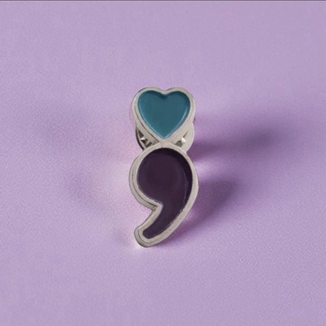 Designer Silver and blue enamel semicolon pin button badge Size ONE SIZE - 2 Thumbnail