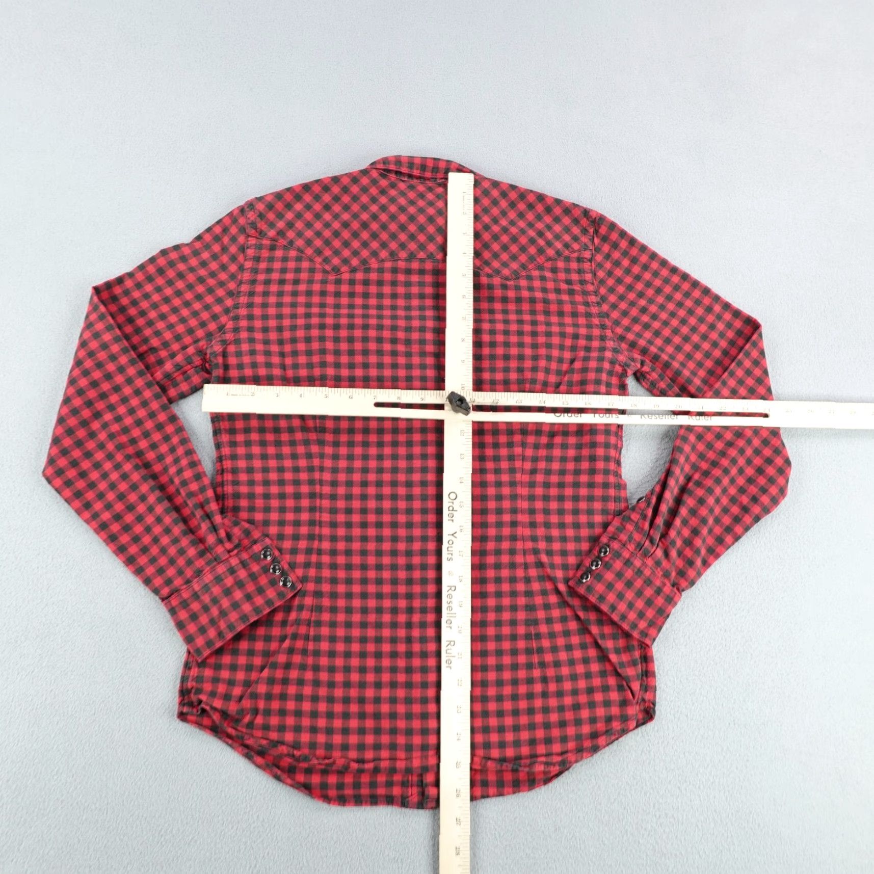VINTAGE Polo Ralph Lauren Shirt Mens Medium Long Sleeve Gingham Check Western Pearl Snap Red Cotton