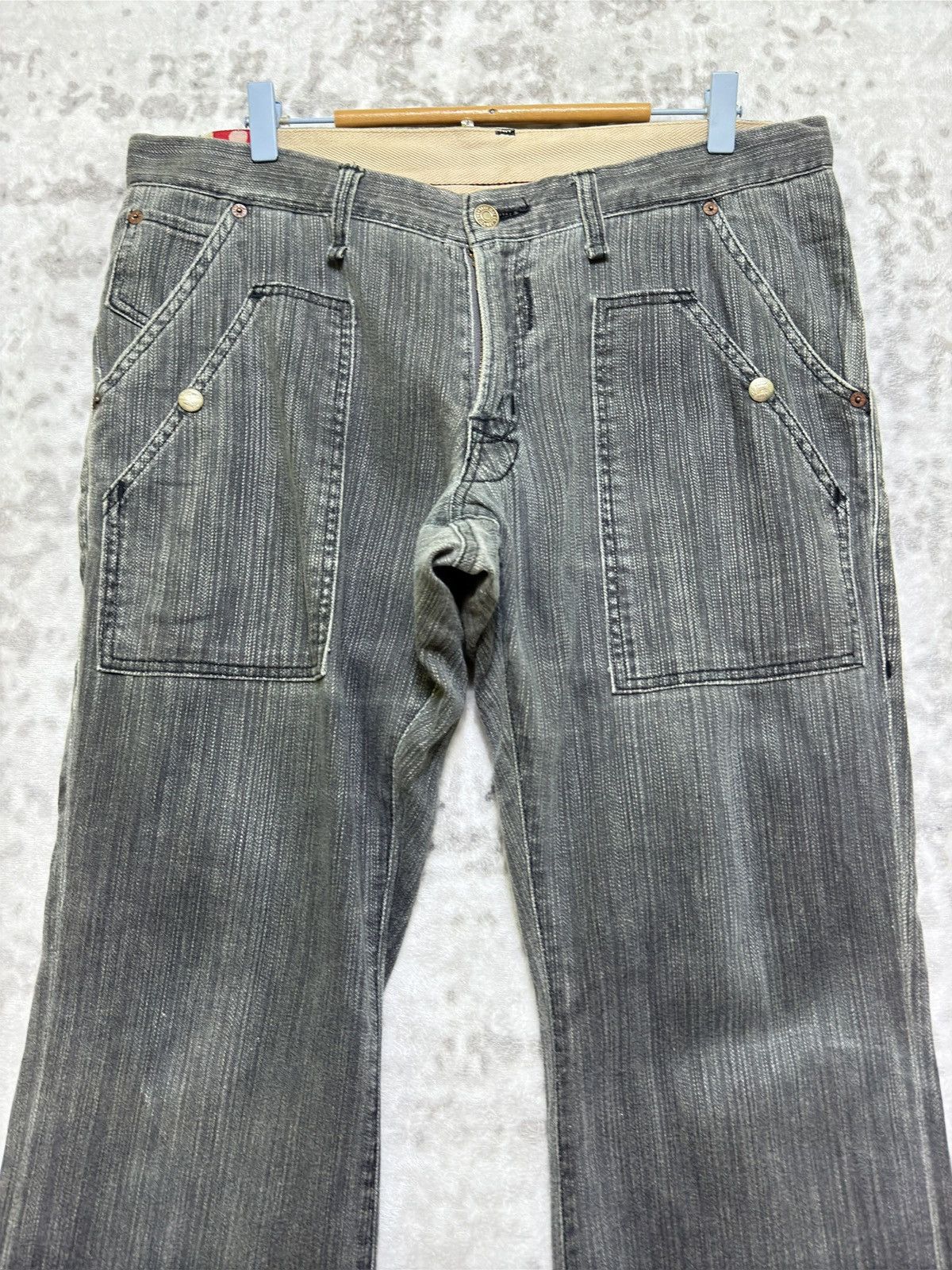 Japanese Brand Vintage Blueway Pinstriped Double Pocket Worker Style Size US 36 / EU 52 - 3 Thumbnail