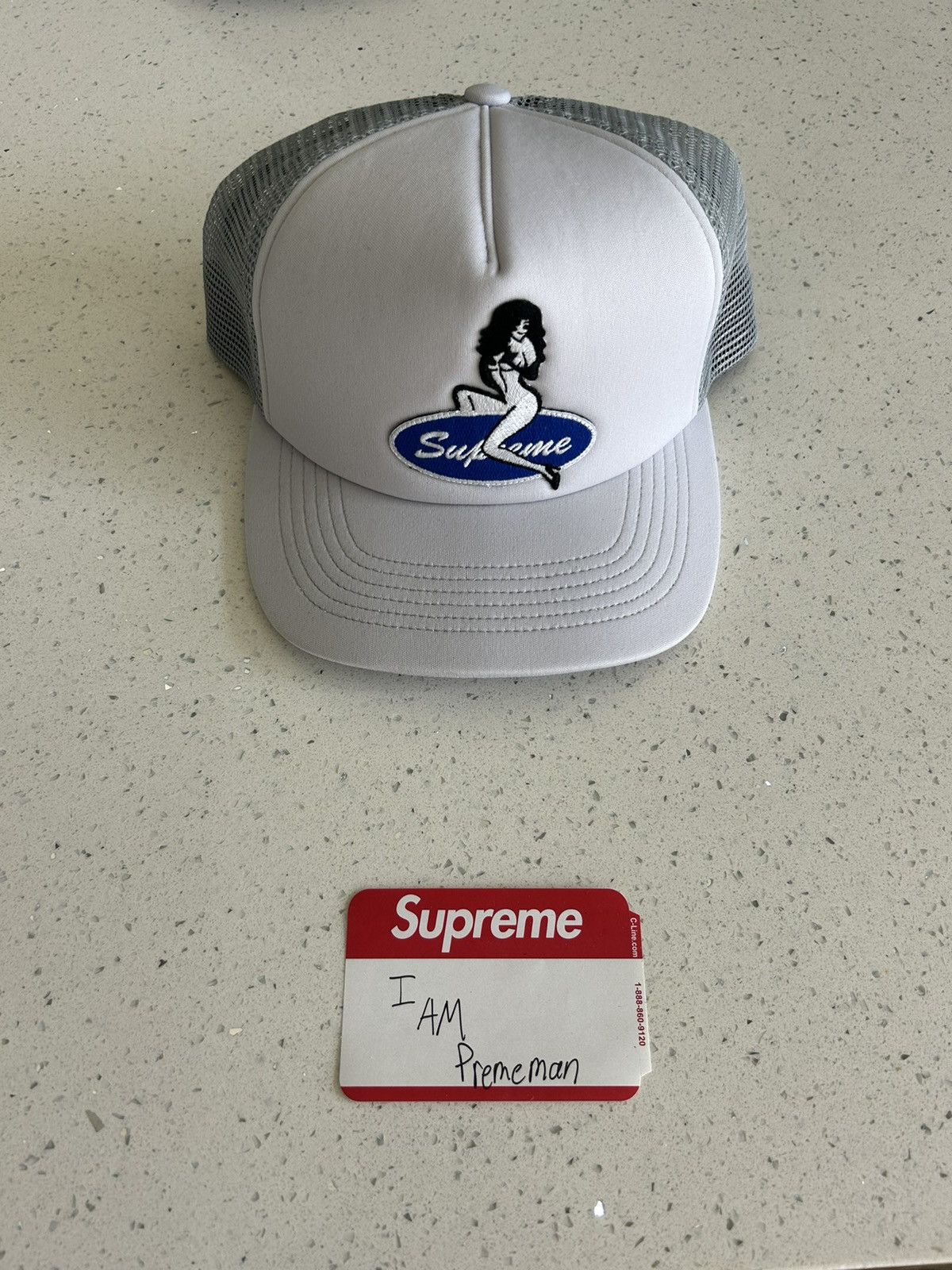 Pre-owned Supreme Pin Up Mesh Back 5 Panel Trucker Hat Fw23 Grey