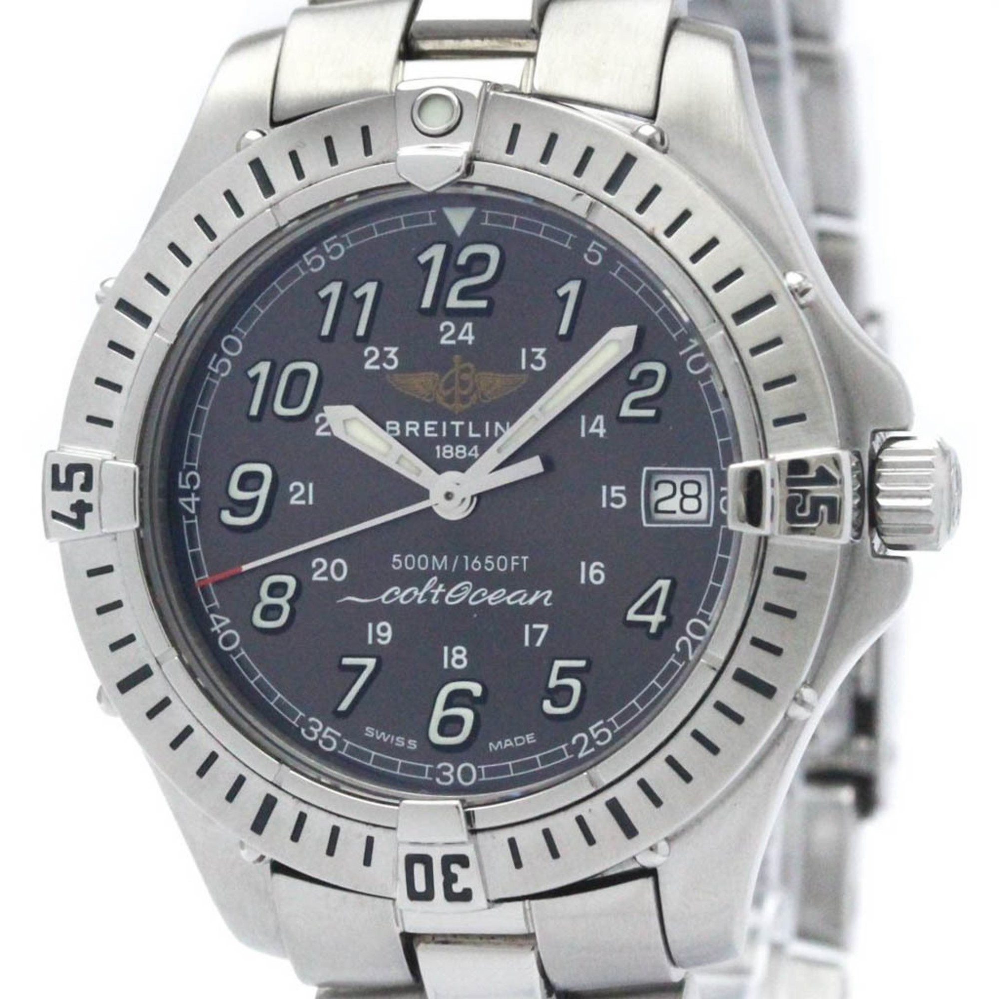 image of Polished Breitling Colt Ocean Stainless Steel Quartz Mens Watch A64350 Bf569962 in Grey, Women's