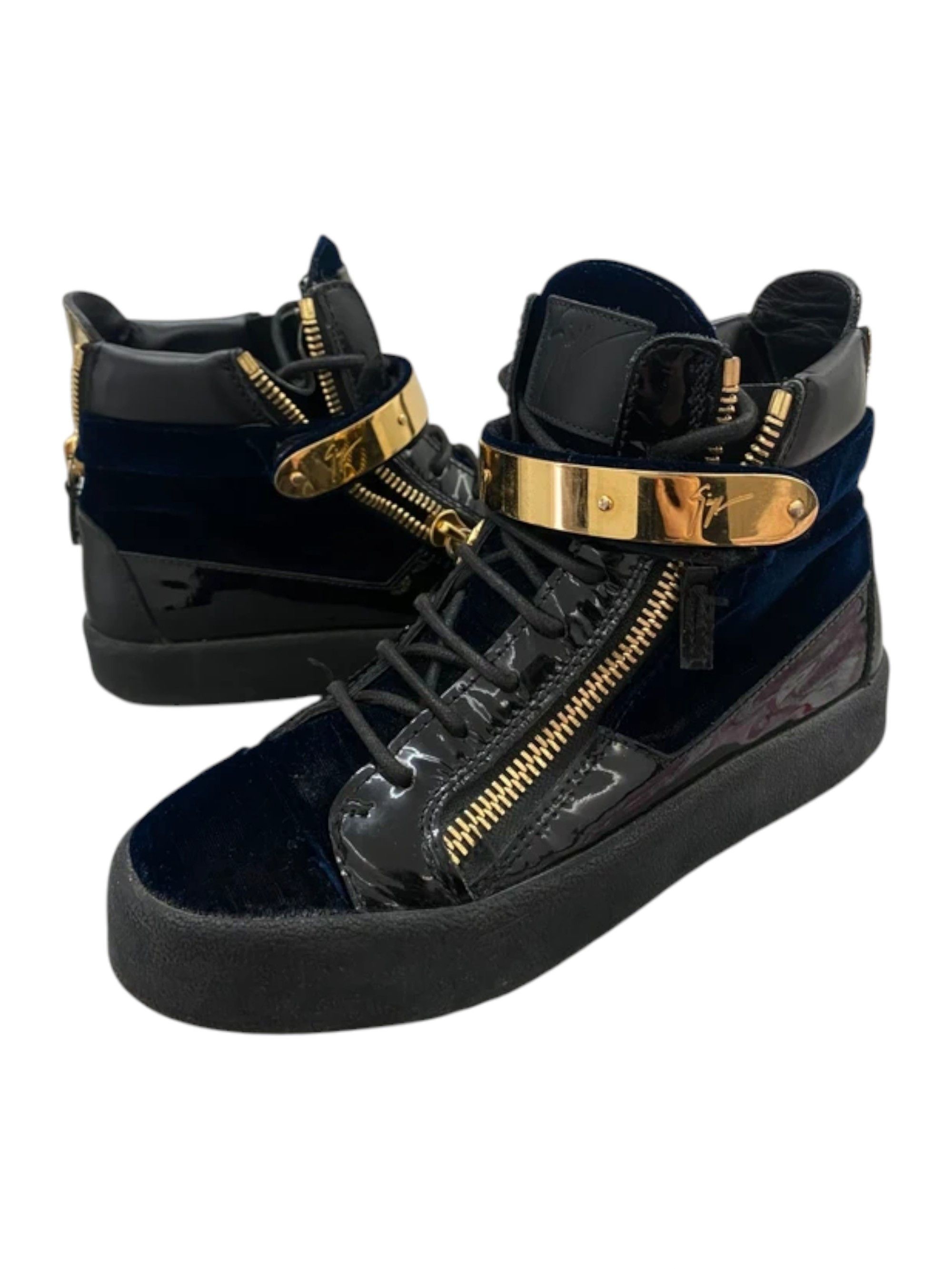 Giuseppe Zanotti Giuseppe Zanotti Black Velvet Strap Hi-Top, c. 2010s Size US 7 / IT 37 - 2 Thumbnail