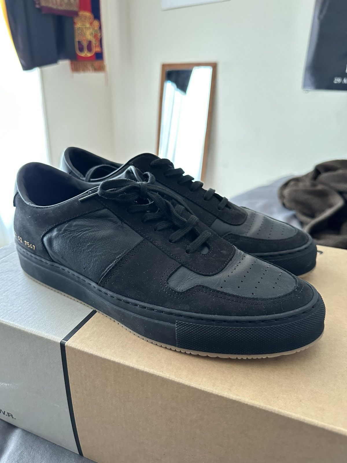 Common Projects Common Projects BBall Low Leather Nubuck Black Grailed