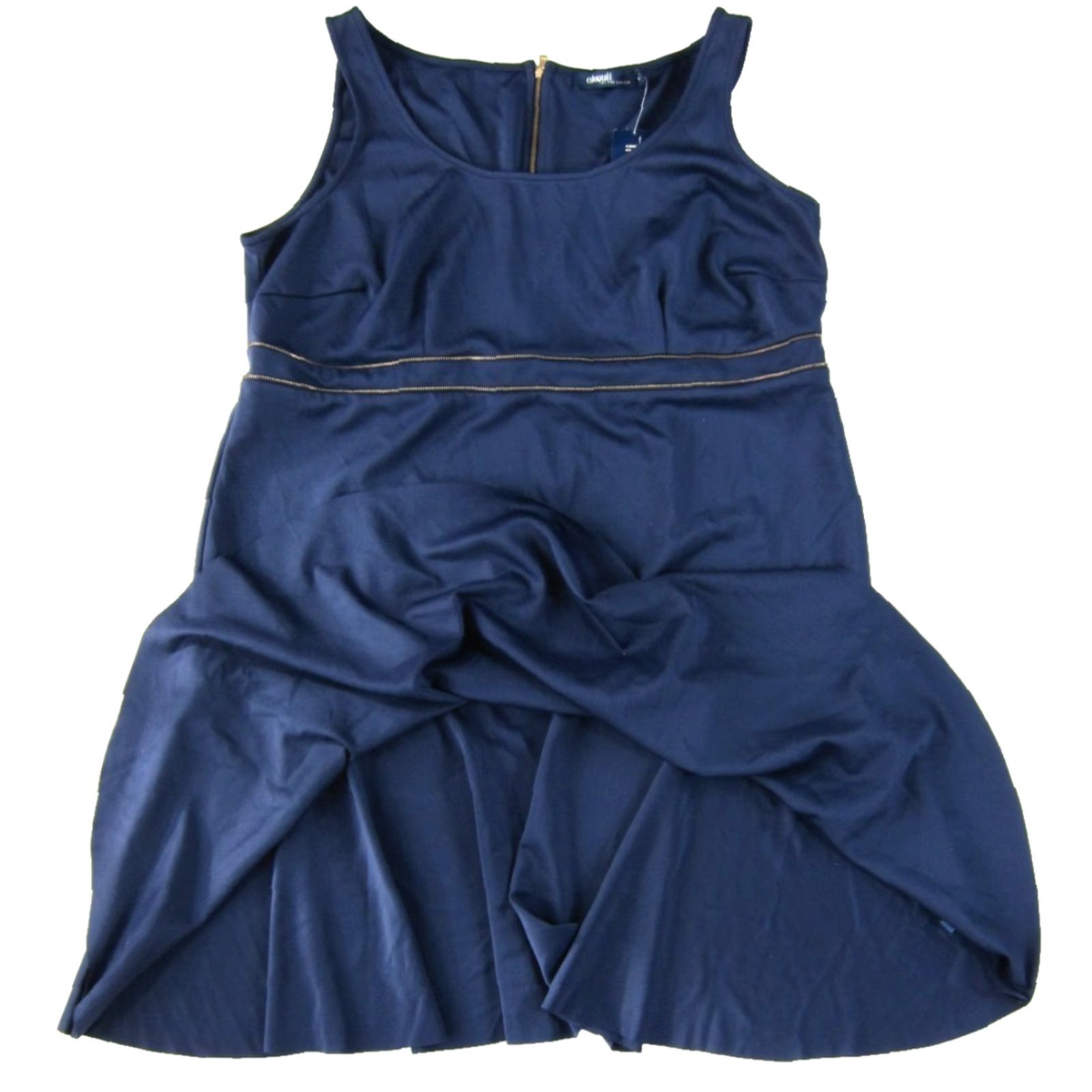 Vintage NWT Eloquii Navy Blue Stretch Gold Zipper Sleeveless Tank Sheath Sun Dress 16W Size XXL / US 16-18 / IT 52-54 - 6 Thumbnail