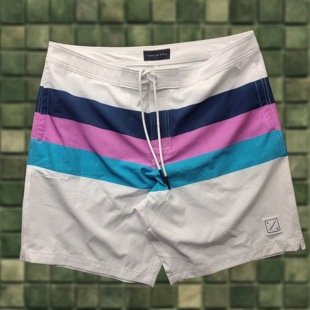 American Eagle Outfitters American Eagle Outfitters Trunks Mens XL Regular Striped Multicolor Drawstring Beach, Tropical, Bottom, Swim Bottom Style Trunks Mens XL Size ONE SIZE - 1 Thumbnail