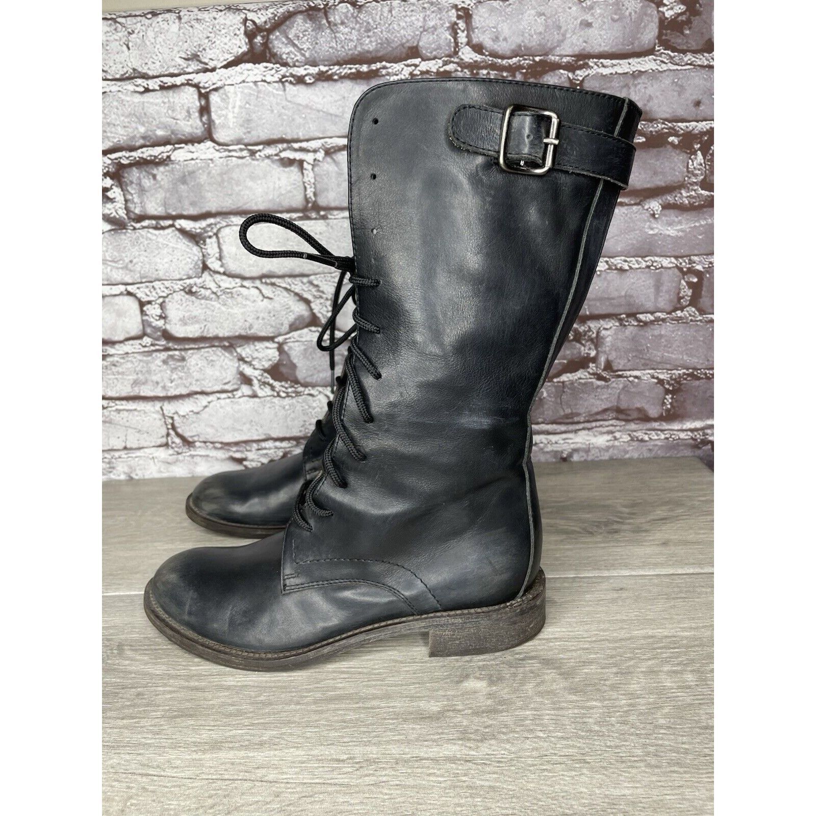 Madison Madison et cie blue Leather Combat Lace Up Buckle Boots Wome Size US 5.5 / IT 35.5 - 1 Thumbnail