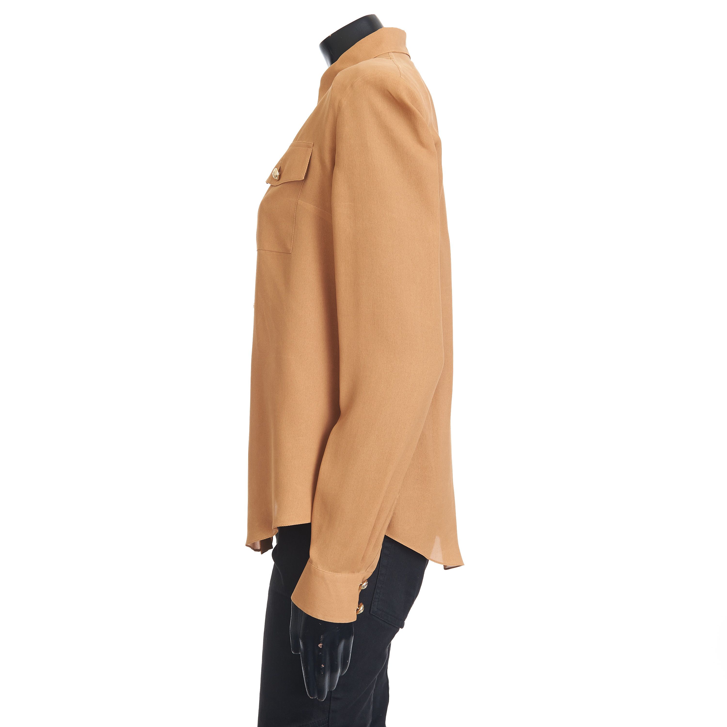Balmain Silk Shirt With Gold Colored Buttons & Shoulder Pads Size M / US 6-8 / IT 42-44 - 3 Thumbnail