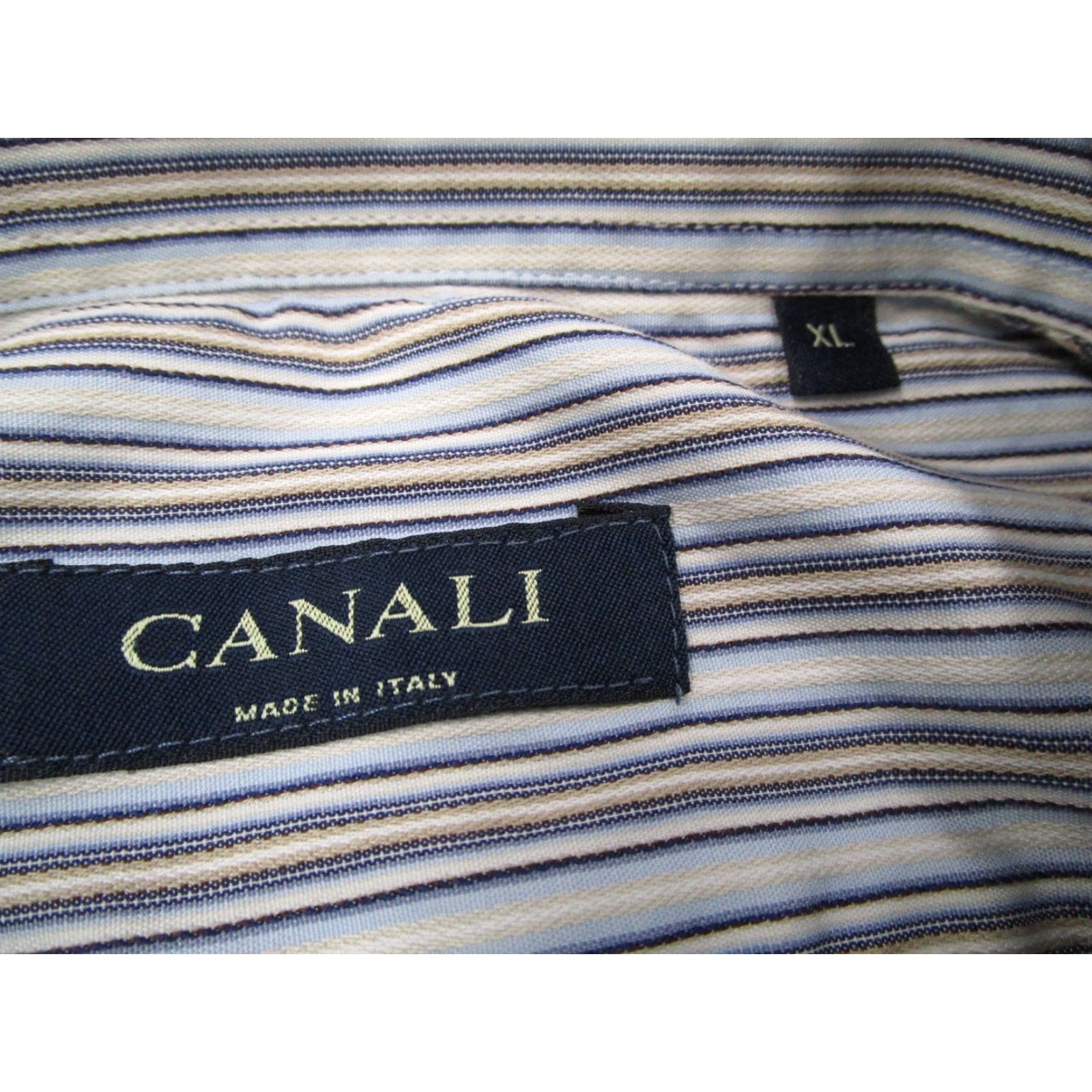 Canali CANALI Dress Shirt Men XL Blue Striped Button Up Textured 100% Cotton Made in Italy Size 46R - 3 Thumbnail