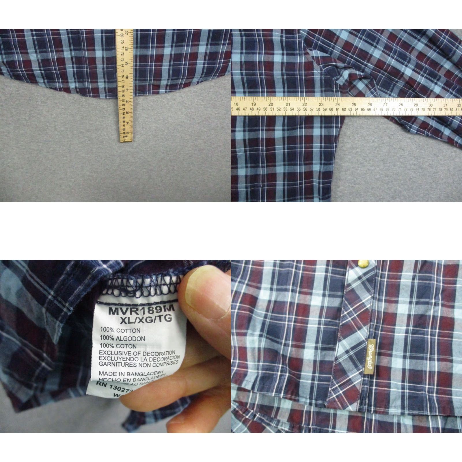 Wrangler Wrangler Retro Western Shirt XL Mens Pearl Snap Blue Plaid Long Sleeve MVR189M Size US XL / EU 56 / 4 - 8 Thumbnail