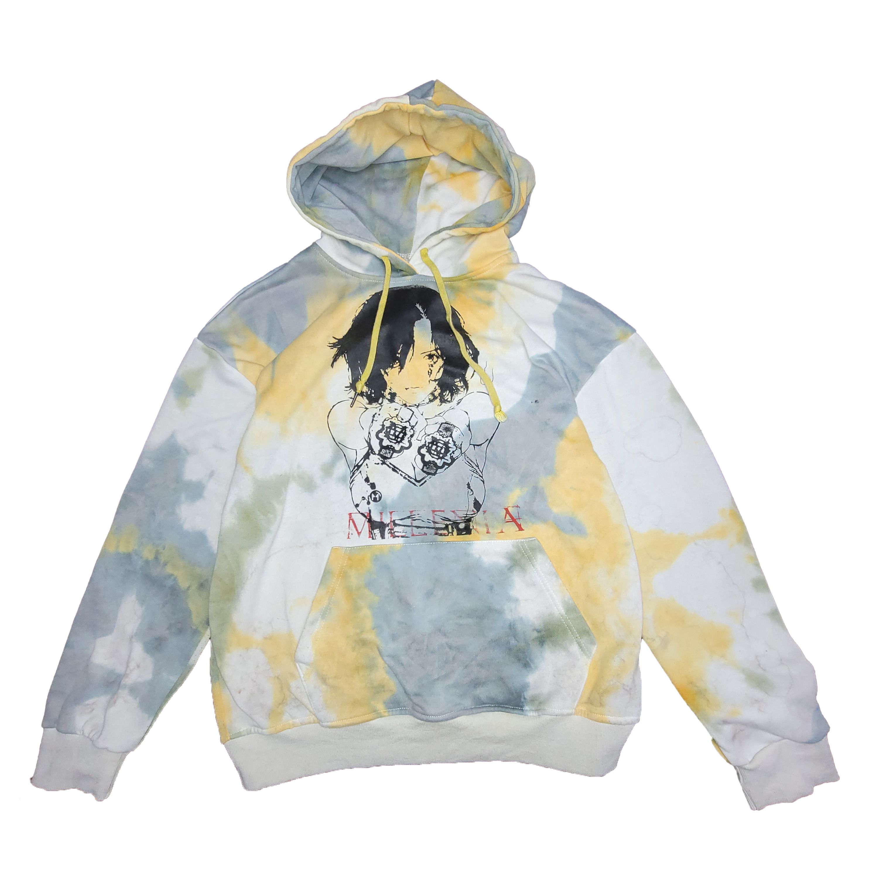 Designer Tie-Dye Anime Graphic Hoodie - Yellow, Gray, and White, Size Size US M / EU 48-50 / 2 - 1 Thumbnail