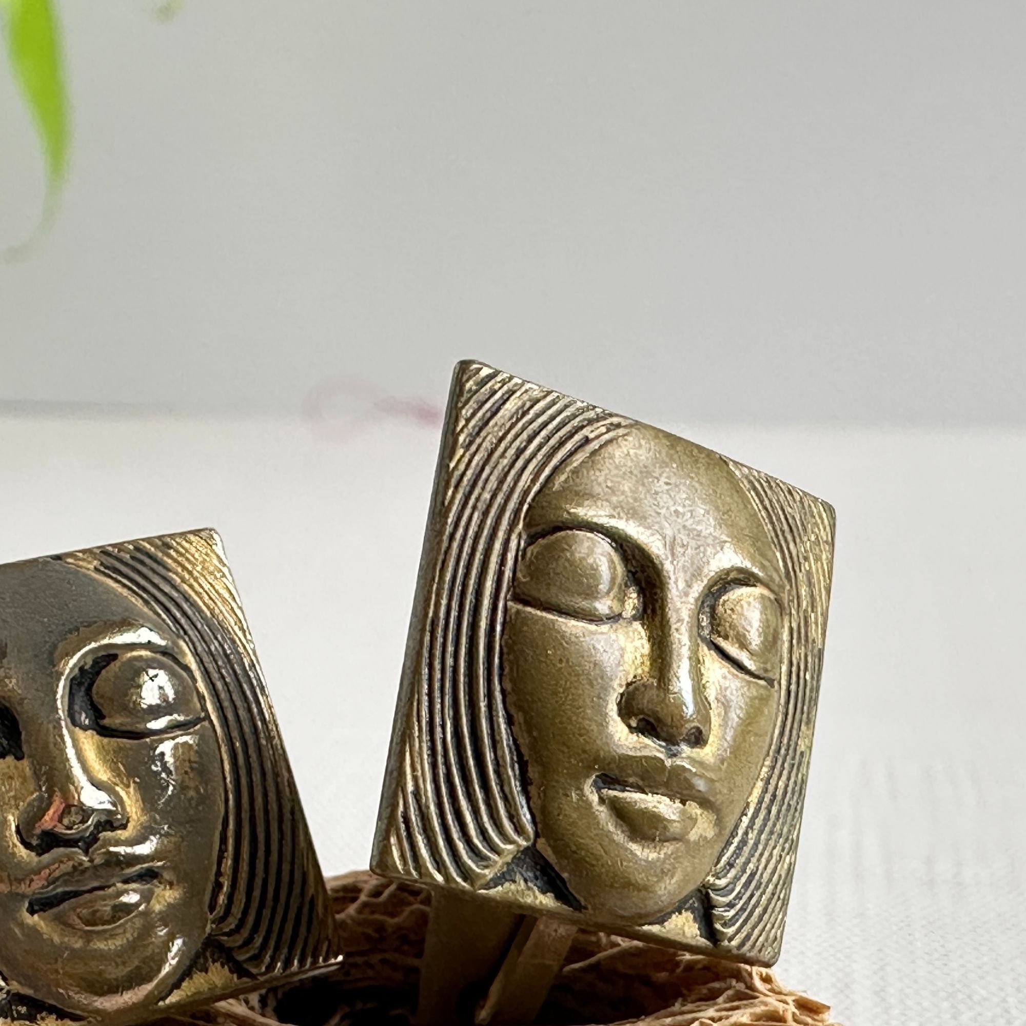Vintage 1960s Brass Face Brutalist Cufflinks Artisan Size ONE SIZE - 2 Thumbnail