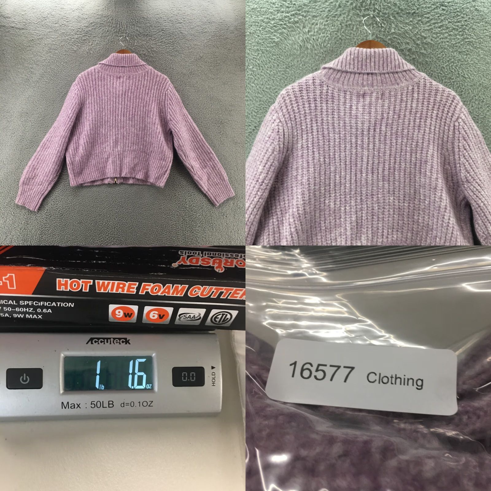 Vintage Universal Thread Cable Knit Crop Sweater Womens XXL Purple Zip Up Mock Neck Size XXL / US 16-18 / IT 52-54 - 8 Thumbnail
