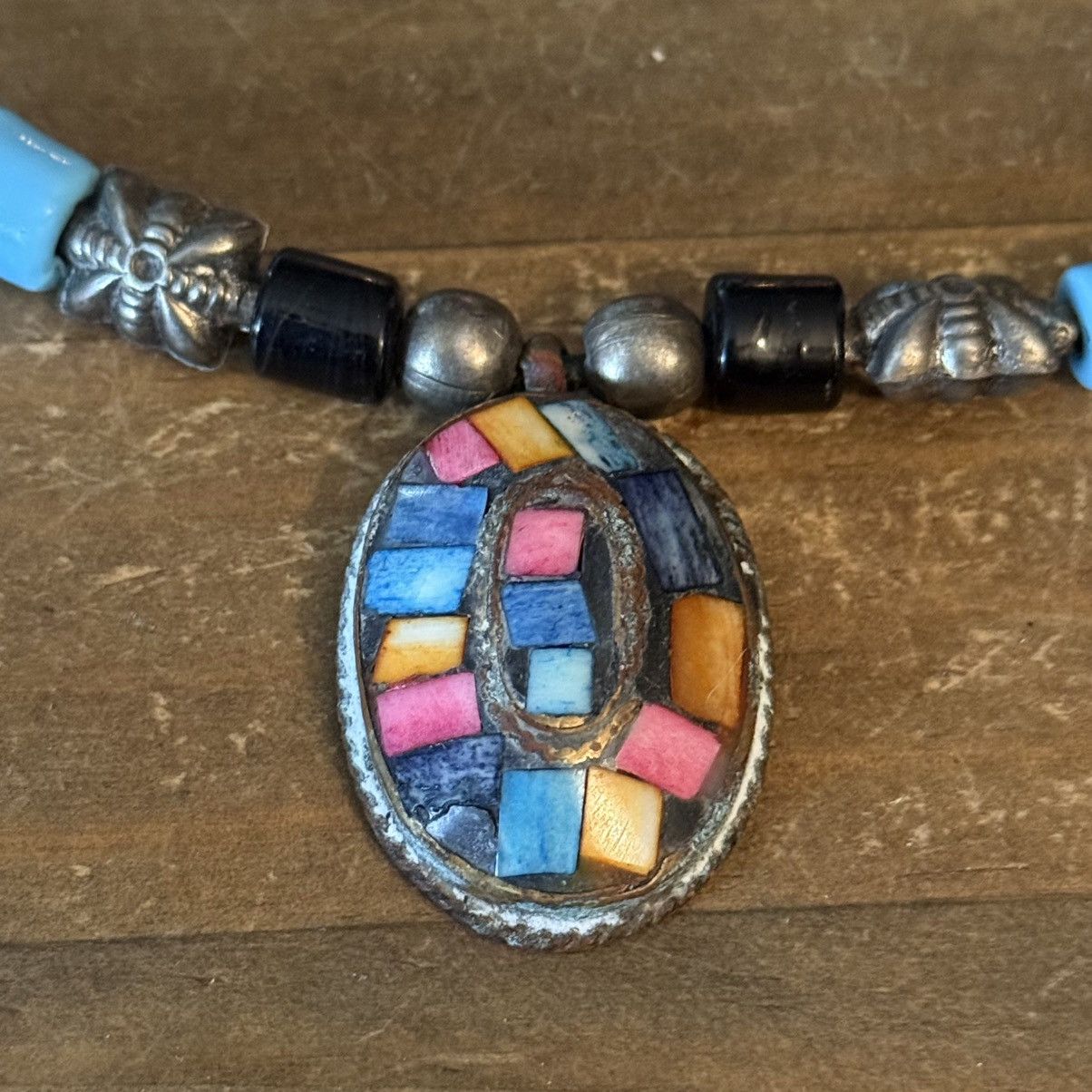 Vintage Vintage Native American mosaic pendant cord necklace Size ONE SIZE - 3 Thumbnail