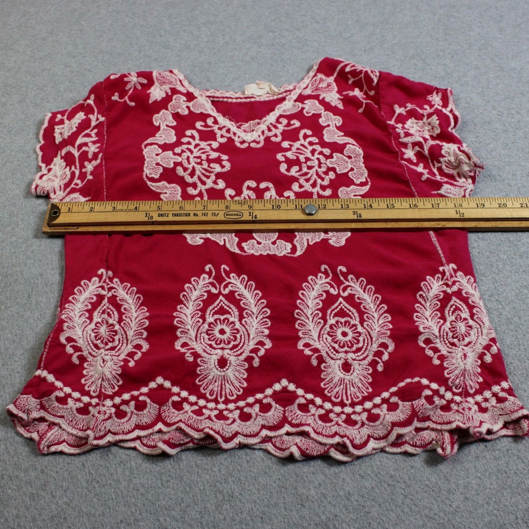 Pinko Solitaire Shirt Women L Pink Embroidered Boho Scallop Hem Floral Short Sleeve Size L / US 10 / IT 46 - 6 Thumbnail