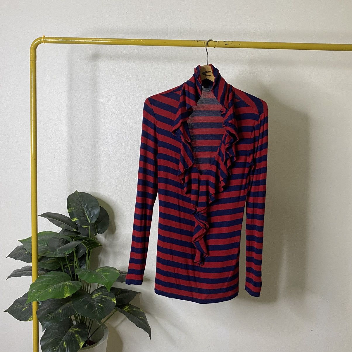 Ralph Lauren Ralph Lauren Sport Navy Red Striped Ruffle Front LS Tee Size S / US 4 / IT 40 - 1 Thumbnail