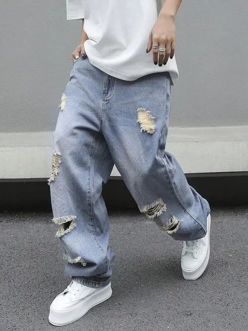 Jean Distressed Baggy Denim Jeans Ripped Size US 32 / EU 48 - 4 Thumbnail