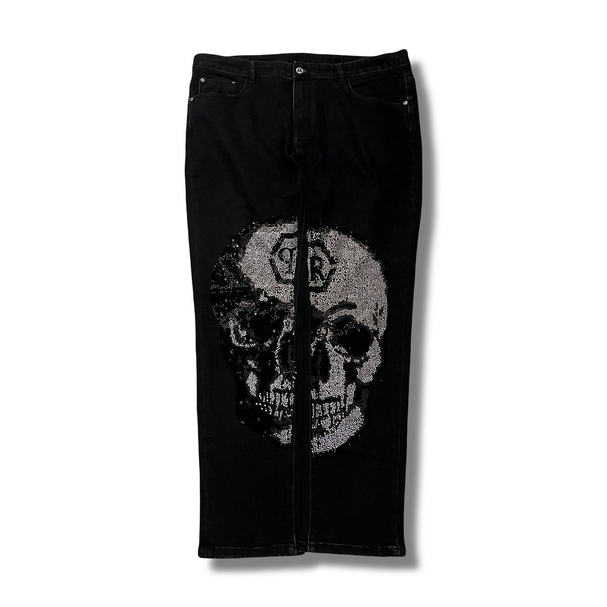Japanese Brand 2000s Crystal Rhinestone Skull Black Denim Punk Gothic Jeans Size US 38 / EU 54 - 1 Thumbnail