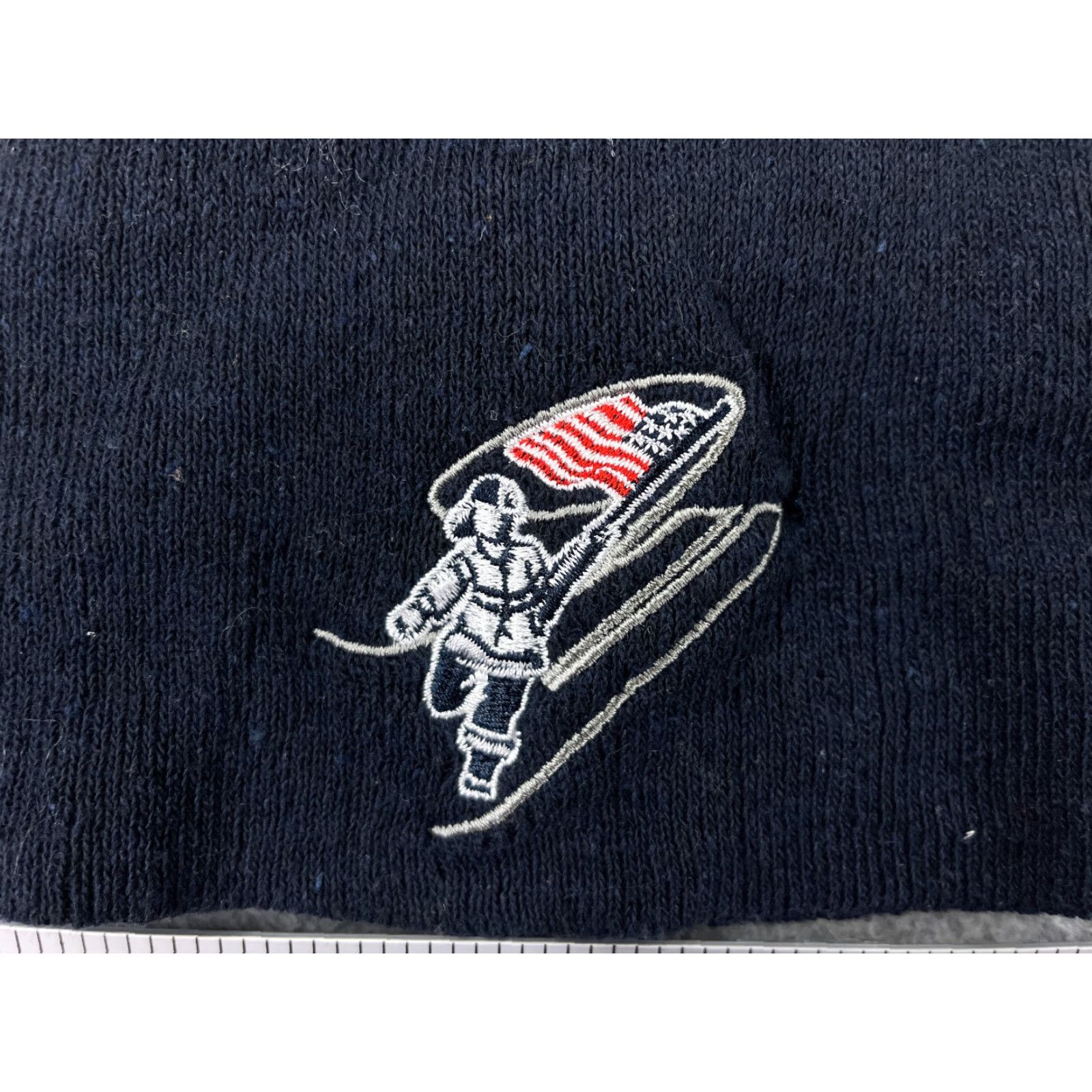 Vintage USA Flag Beanie Toque Adult One Size Blue Knit Embroidered 100% Poly Skier Boy Size ONE SIZE - 2 Thumbnail