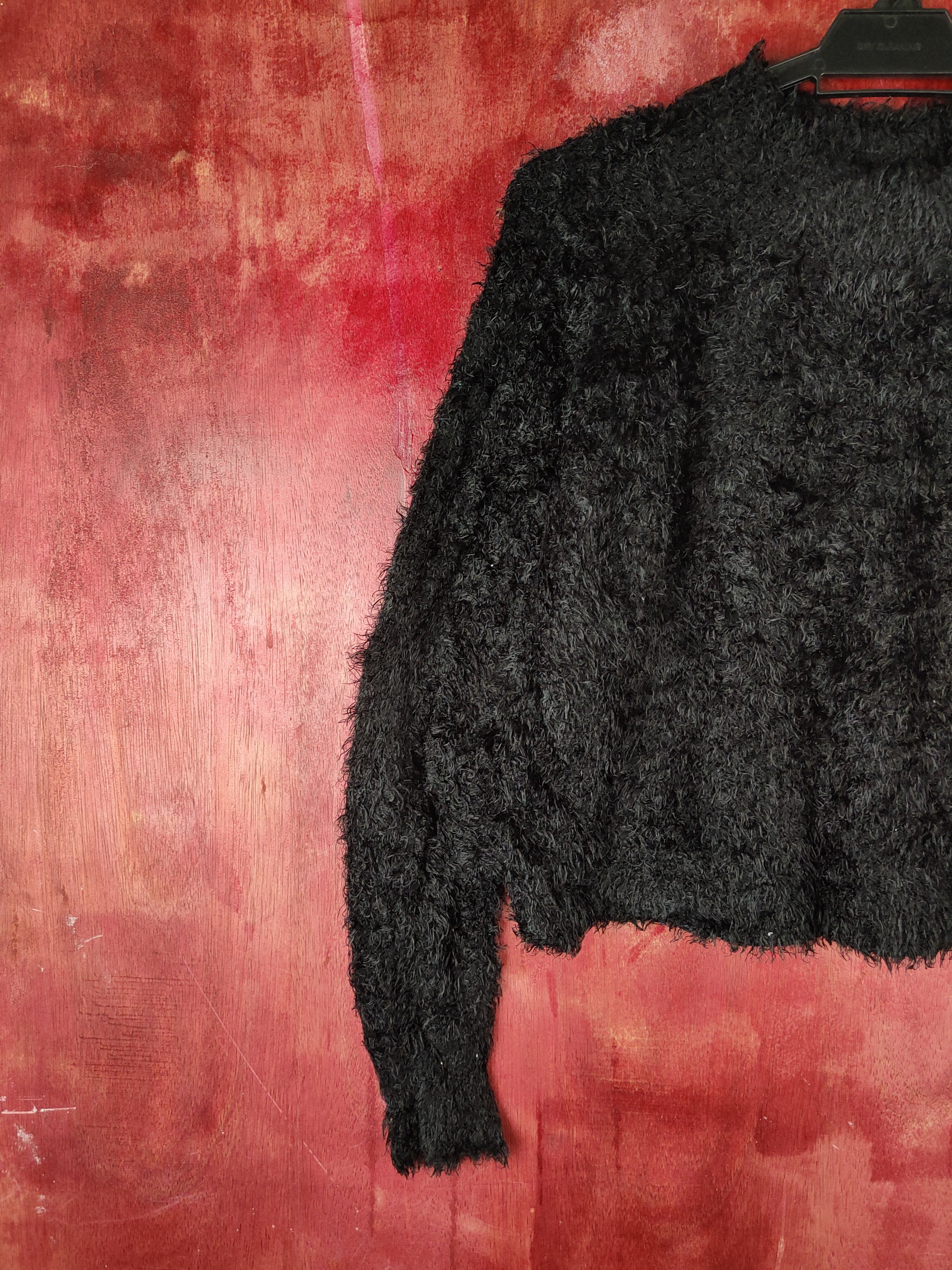 GU GU Black Shag Shaggy Fur Mohair Knitwear #S2171 Size L / US 10 / IT 46 - 3 Thumbnail