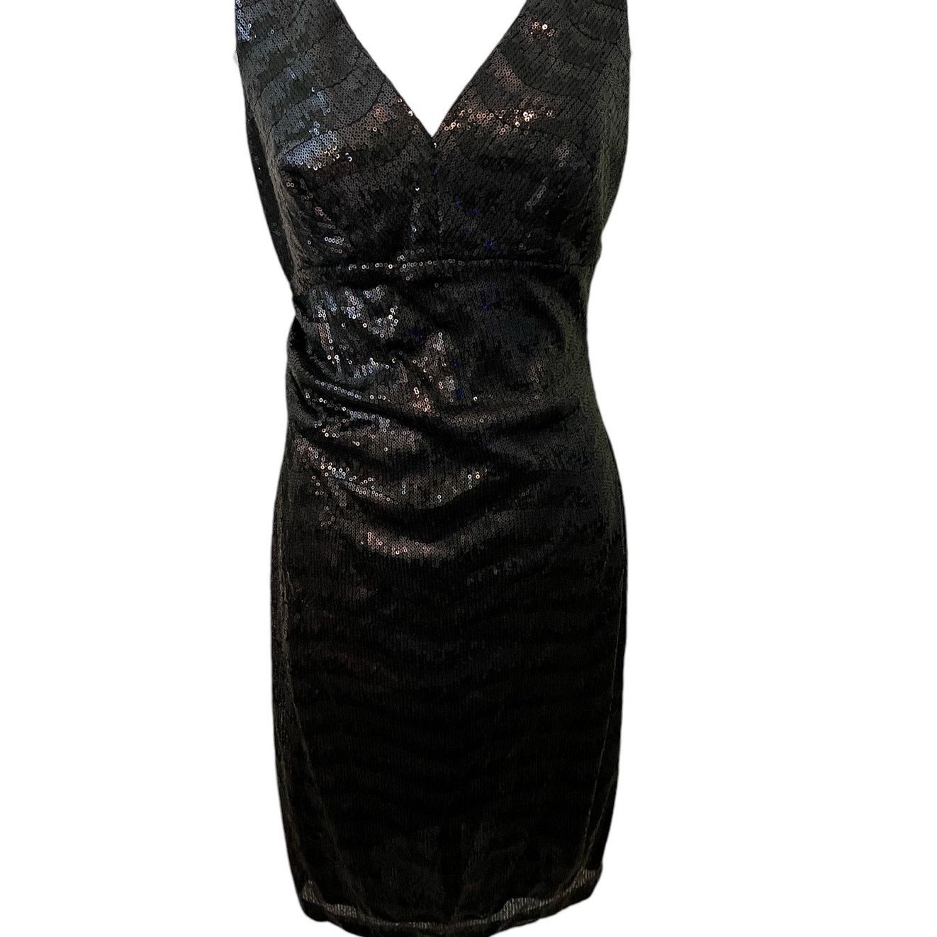 Meister Vtg David Meister Blk Sequins Dress Sleeveless Low V-Neck 6 Size M / US 6-8 / IT 42-44 - 1 Thumbnail