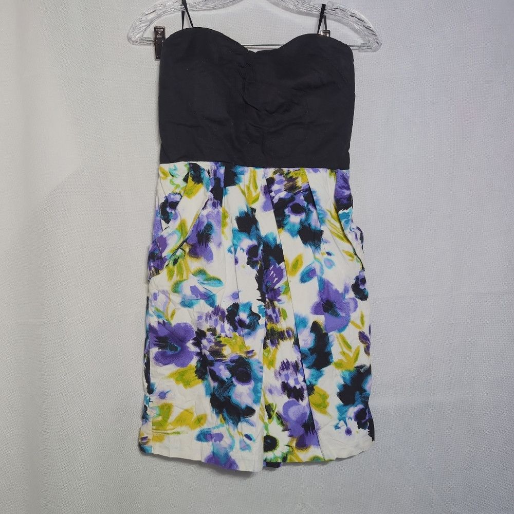 Other IZ Byer Sz 9 Vintage Purple/Black Floral Strapless Dress Size M / US 6-8 / IT 42-44 - 4 Thumbnail